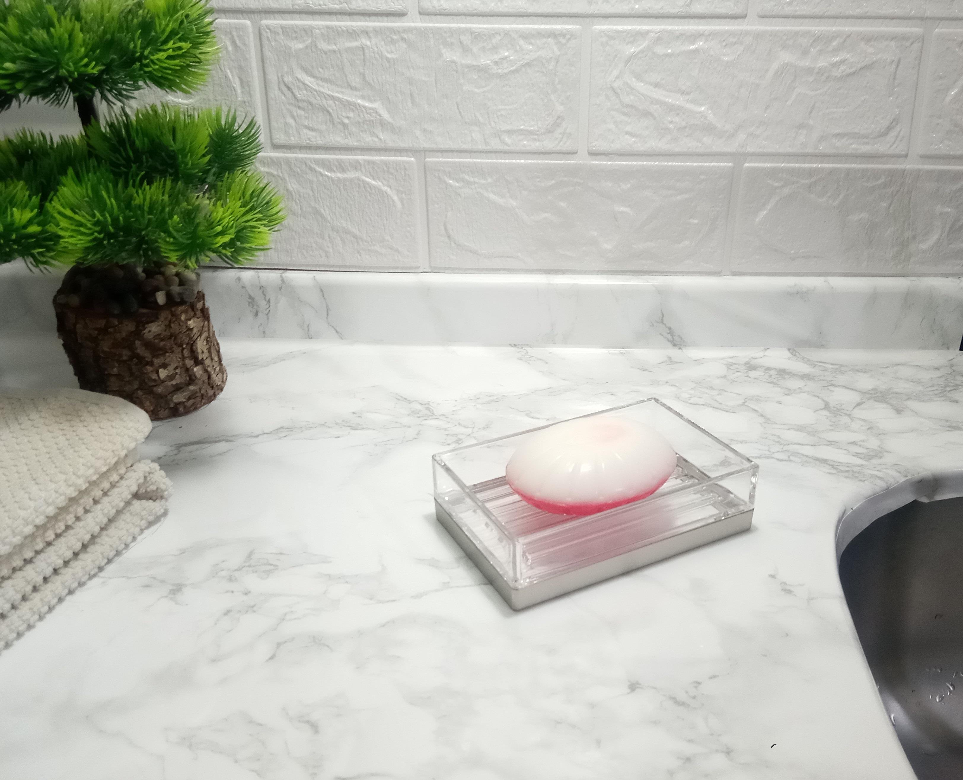 Sabunluk Modern Gümüş Tasarımlı Akrilik 12X8X3Cm