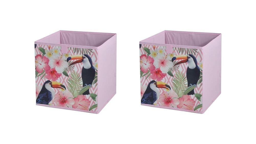 Saklama Kutusu Seti,Kapaklı Kuş Ve Bahar Desen Kumaş 2 Adet 28x28x28cm 