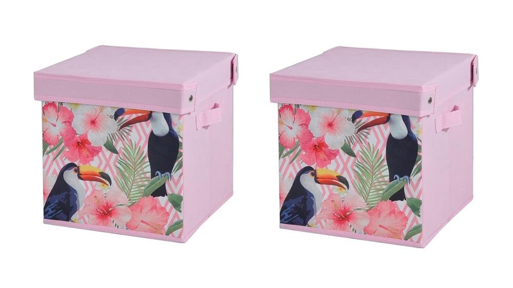 Saklama Kutusu Seti,Kapaklı Kuş Ve Bahar Desen Kumaş 2 Adet 28x28x28cm 