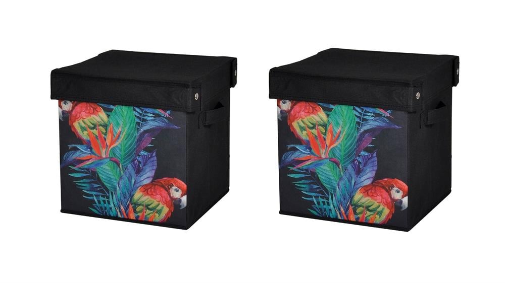 Saklama Kutusu Seti,Kapaklı Papağan Desen Kumaş 2 Adet 28x28x28cm
