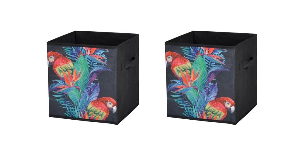 Saklama Kutusu Seti,Kapaklı Papağan Desen Kumaş 2 Adet 28x28x28cm