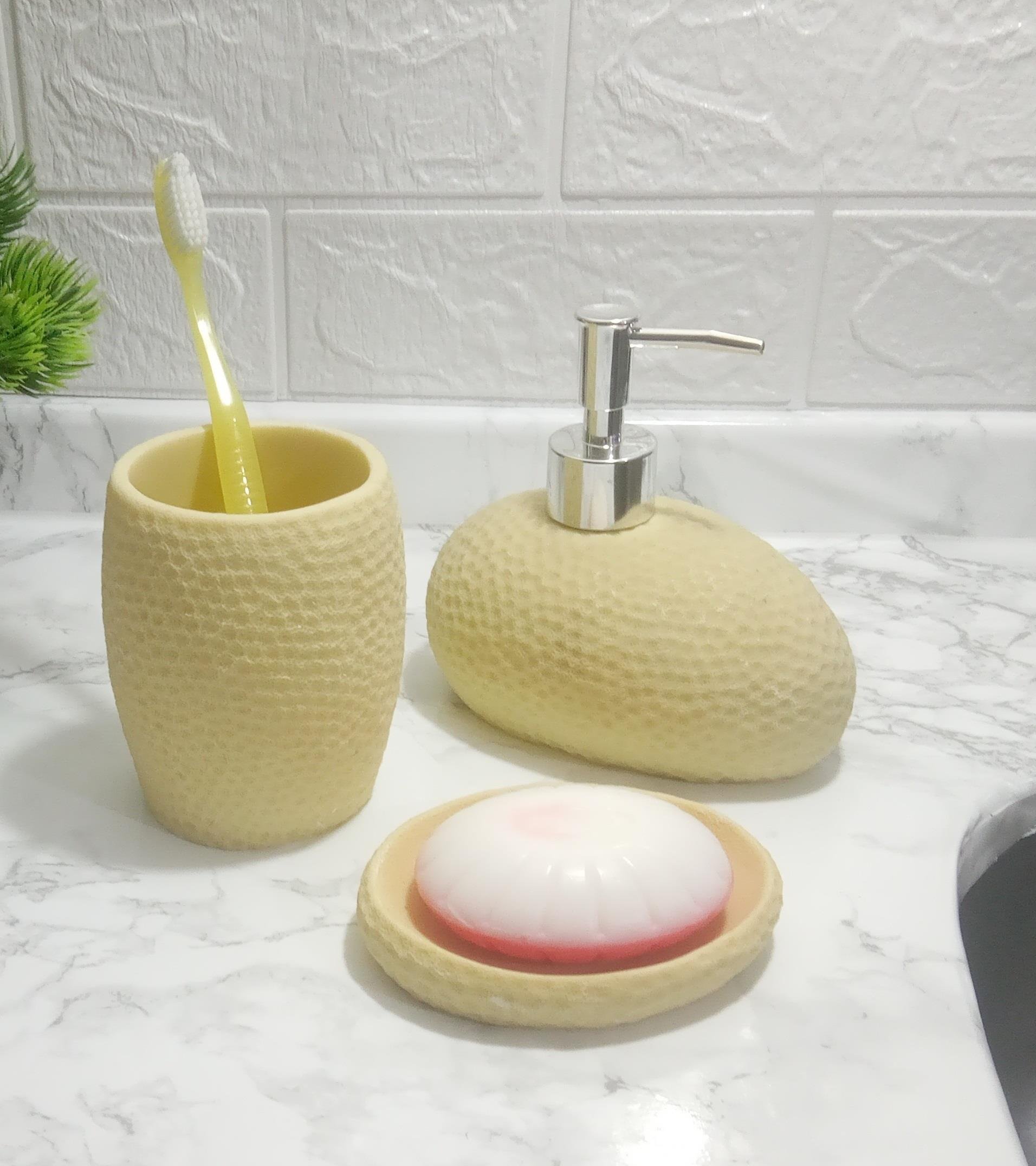 Sarı Petek 3 Lü Banyo Seti 20x20x13cm