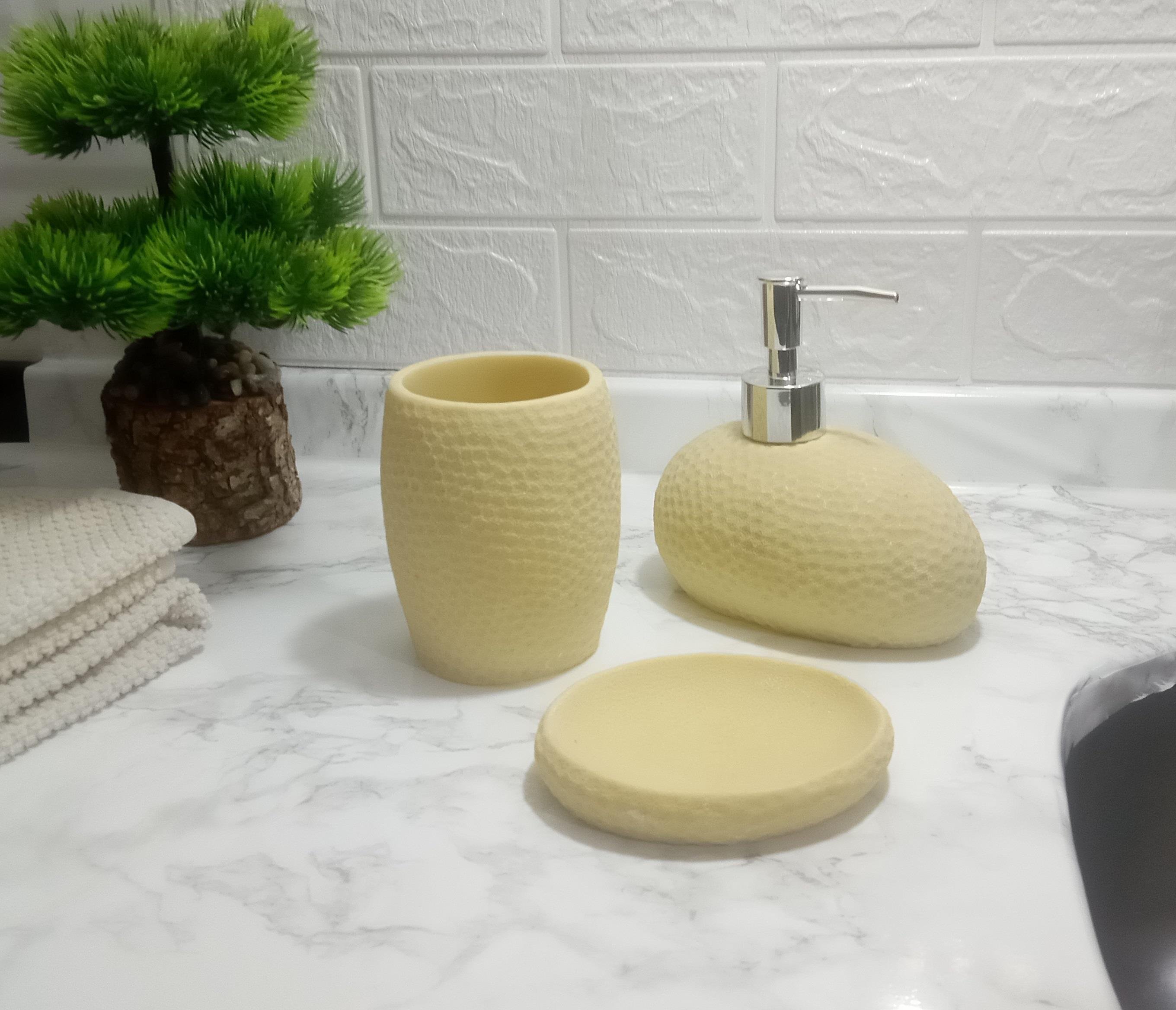 Sarı Petek 3 Lü Banyo Seti 20x20x13cm
