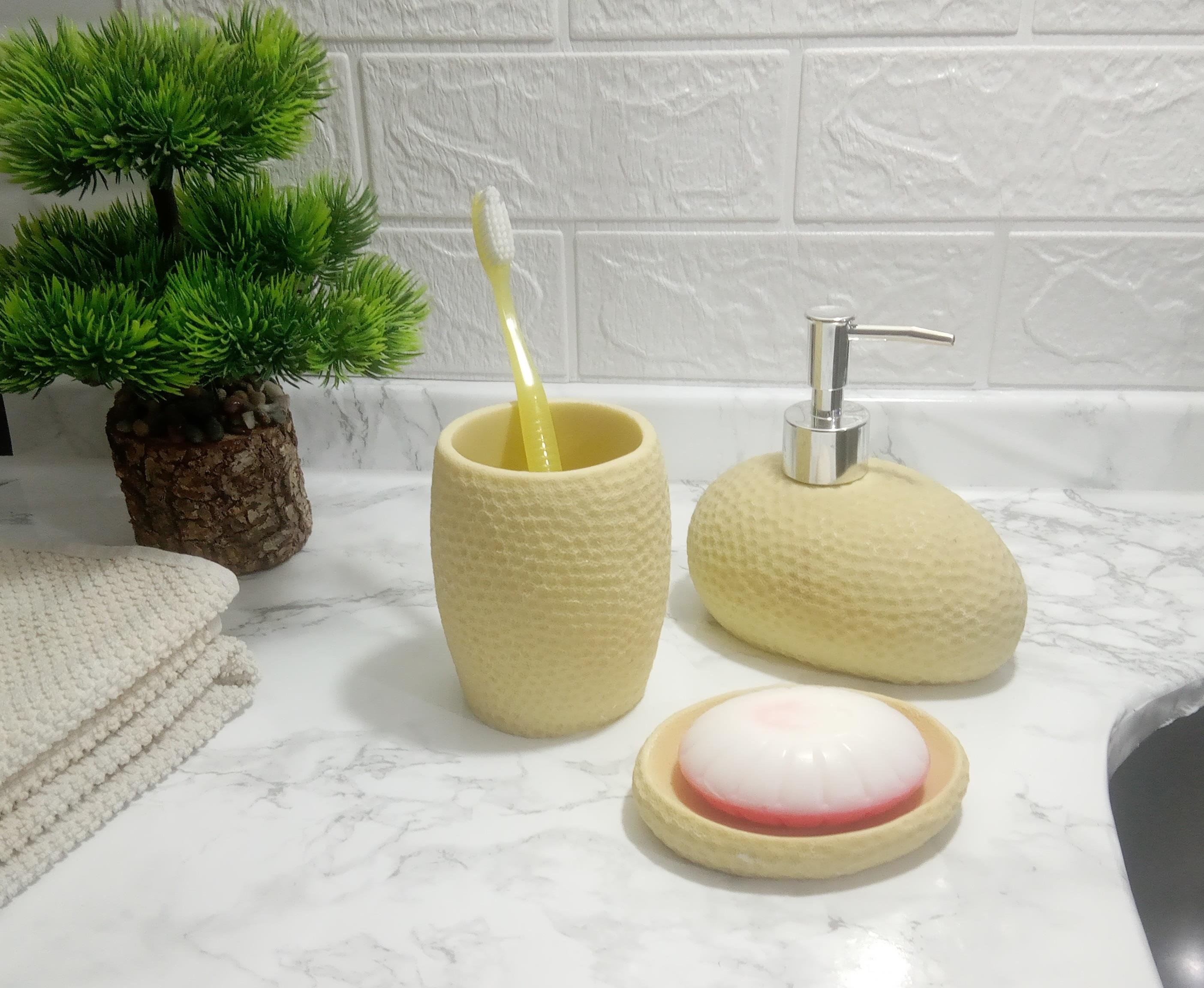 Sarı Petek 3 Lü Banyo Seti 20x20x13cm