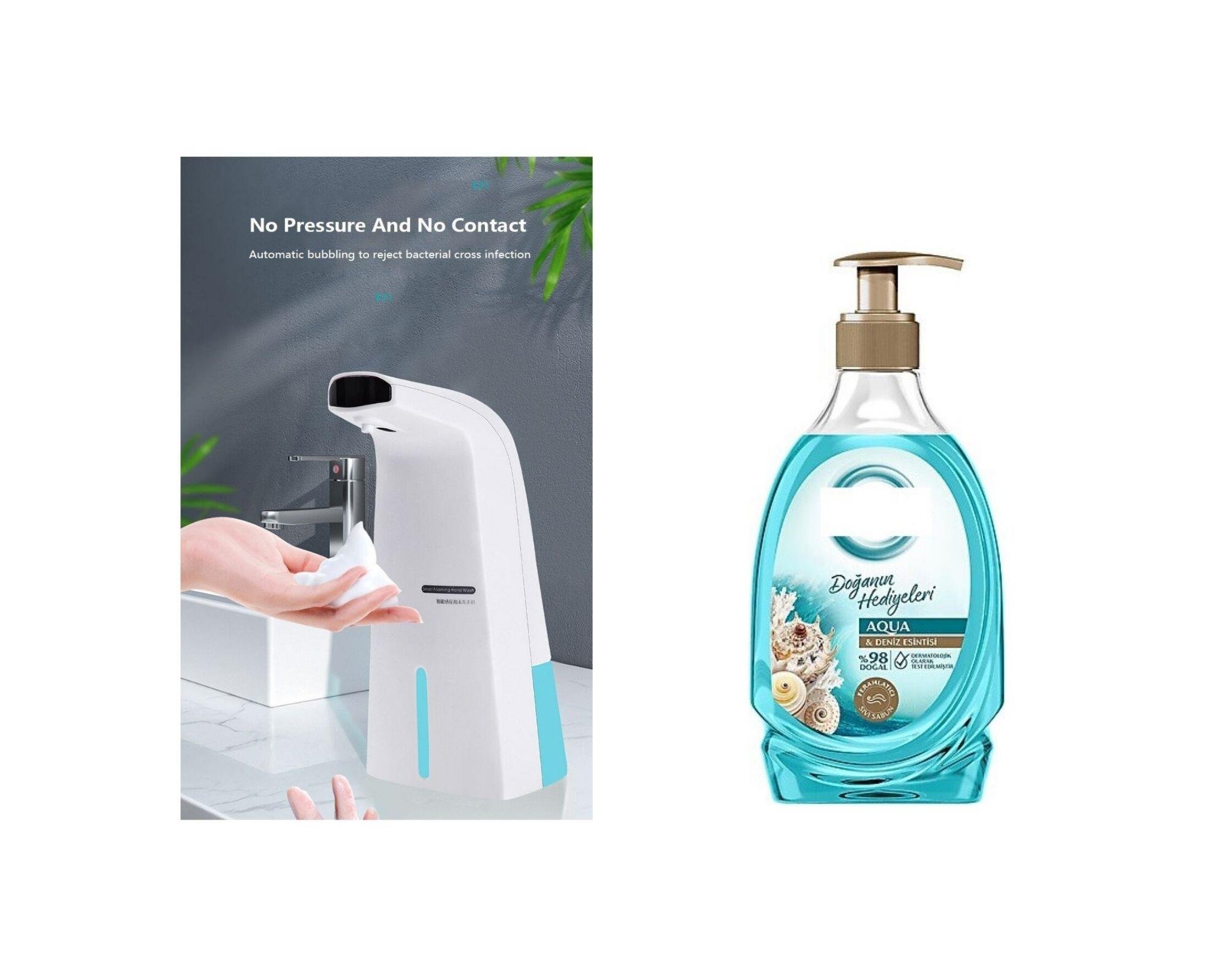 Sensörlü Fotoselli Sıvı Sabunluk 10X5X21Cm Ve1 Adet 392Ml Sıvı Sabun Aqua Ve Deniz Esintisi