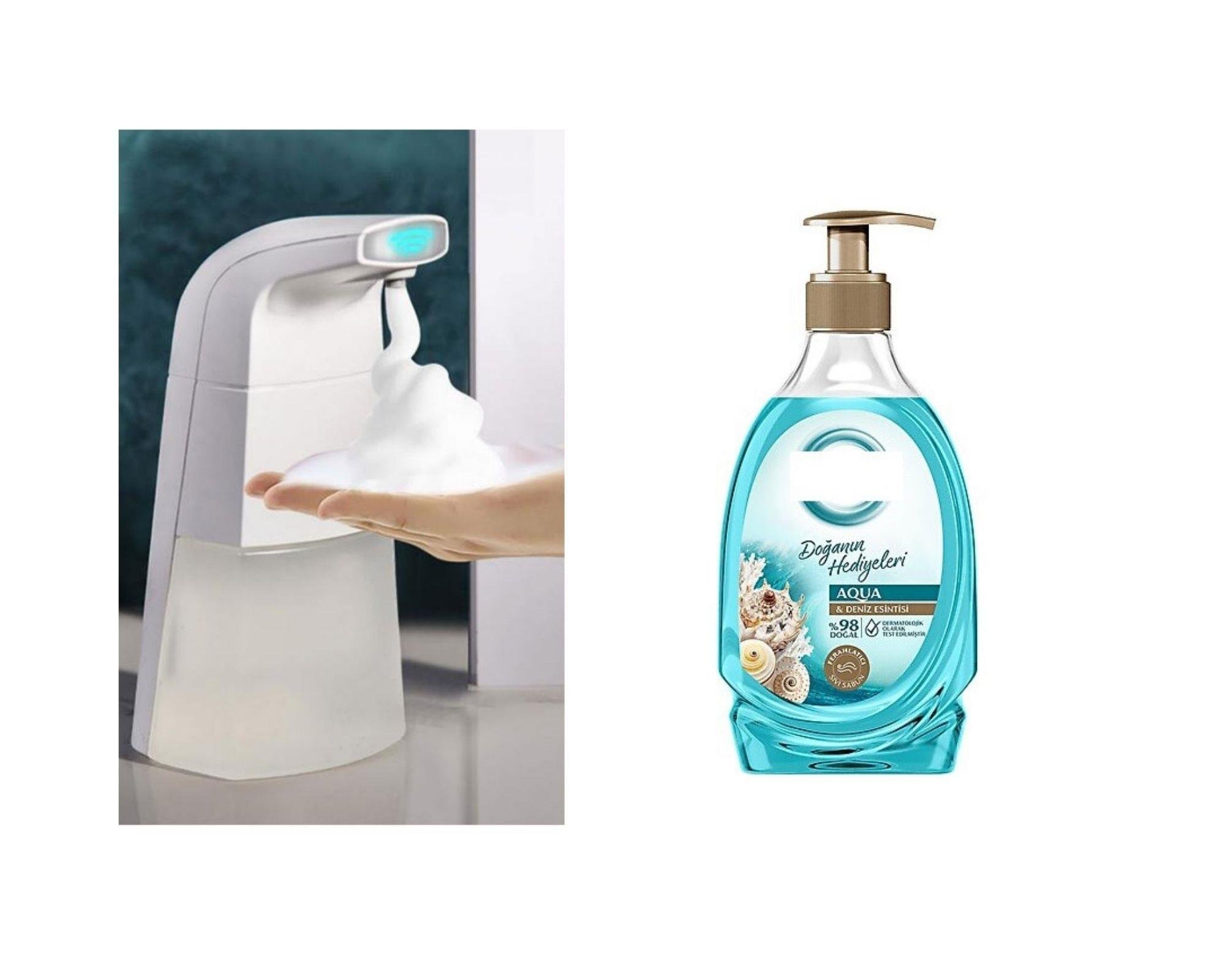 Sensörlü Fotoselli Sıvı Sabunluk 10X5X21Cm Ve1 Adet 392Ml Sıvı Sabun Aqua Ve Deniz Esintisi