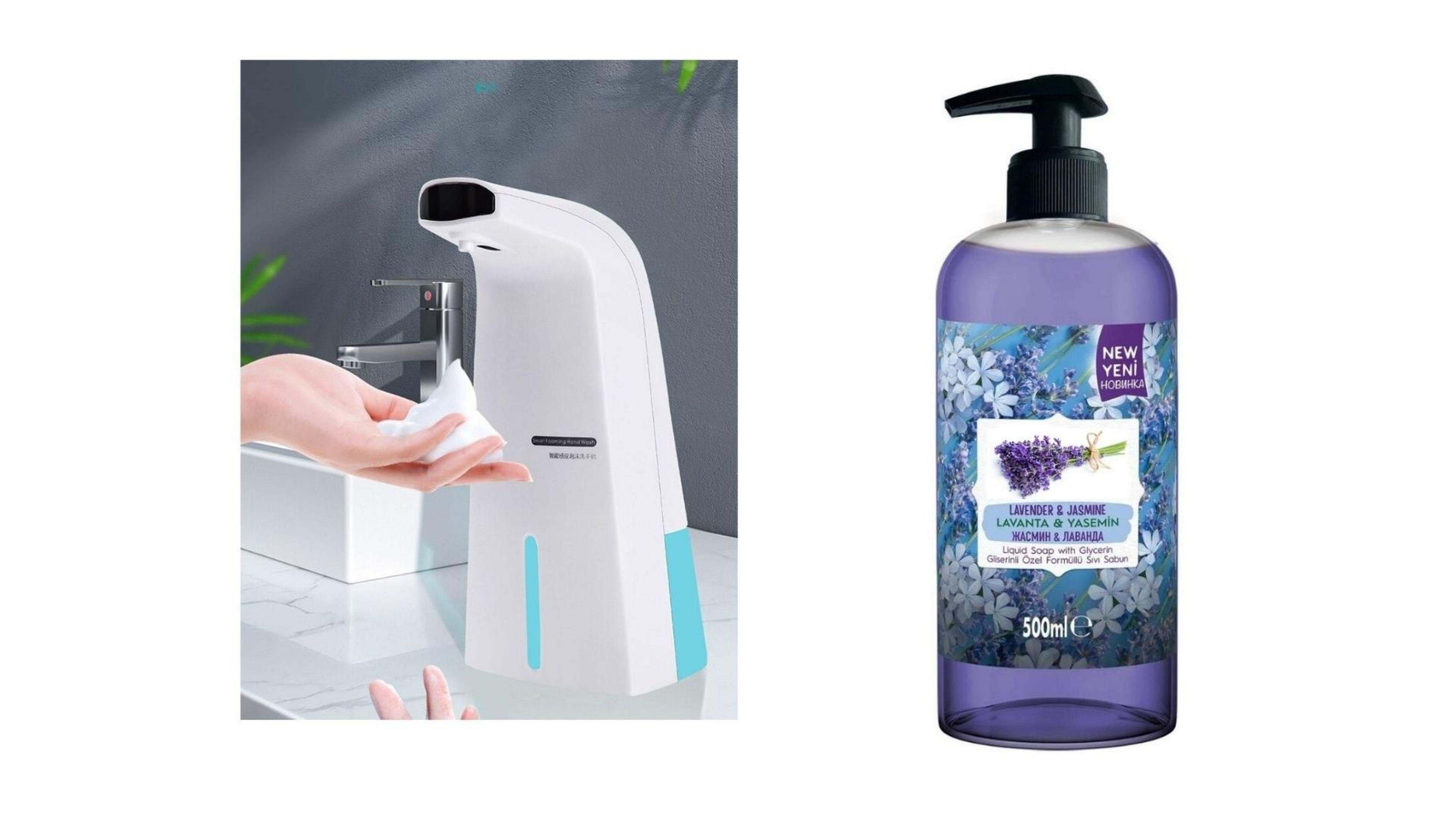 Sensörlü Fotoselli Sıvı Sabunluk  21x10x5cm ve 1 adet 400 ml Sıvı Sabun Lavanta Kokulu