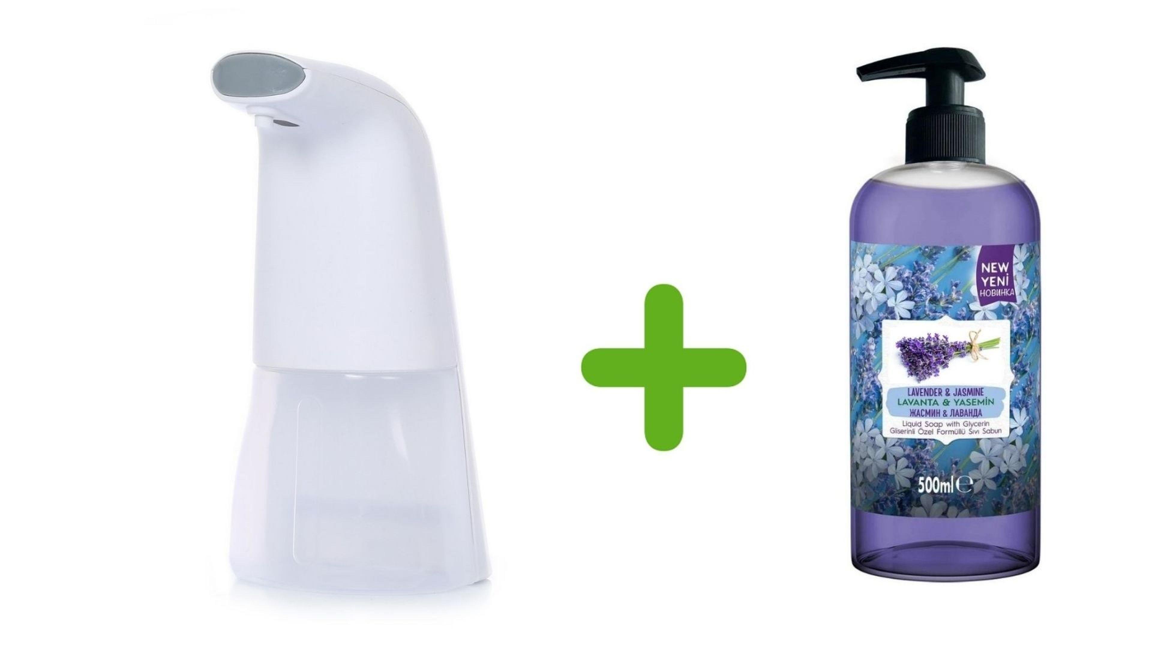 Sensörlü Fotoselli Sıvı Sabunluk 21x5x10cm ve 1 adet 400 ml Sıvı Sabun Lavanta Kokulu
