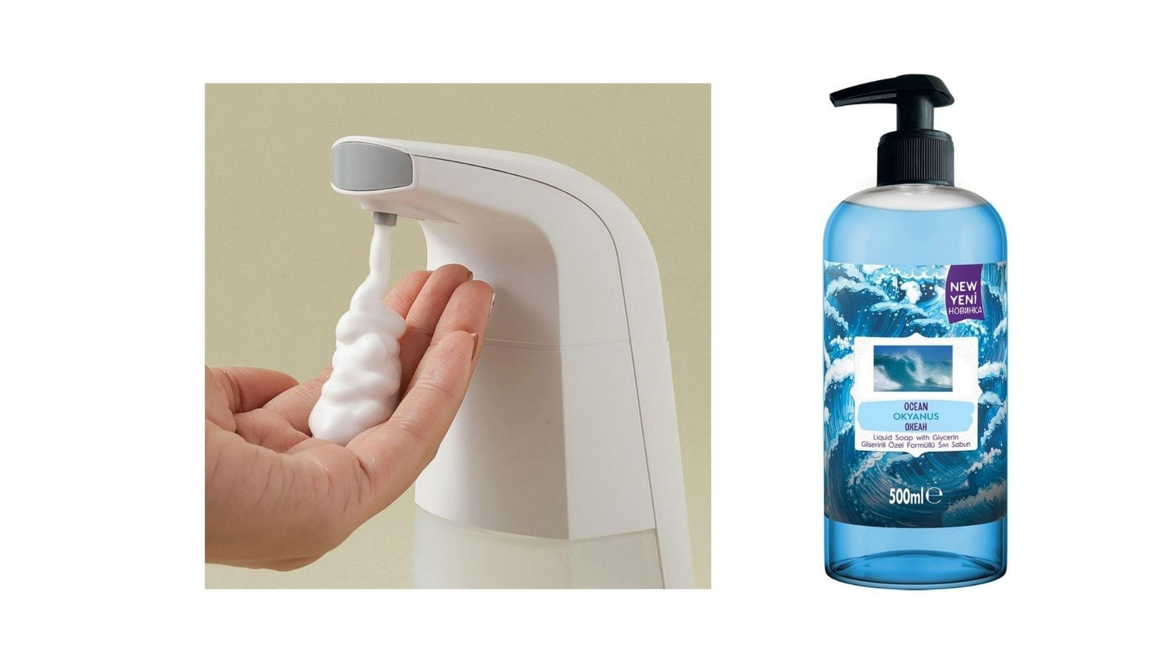 Sensörlü Fotoselli Sıvı Sabunluk 21x5x10cm Ve 1 Adet 400 ml Sıvı Sabun