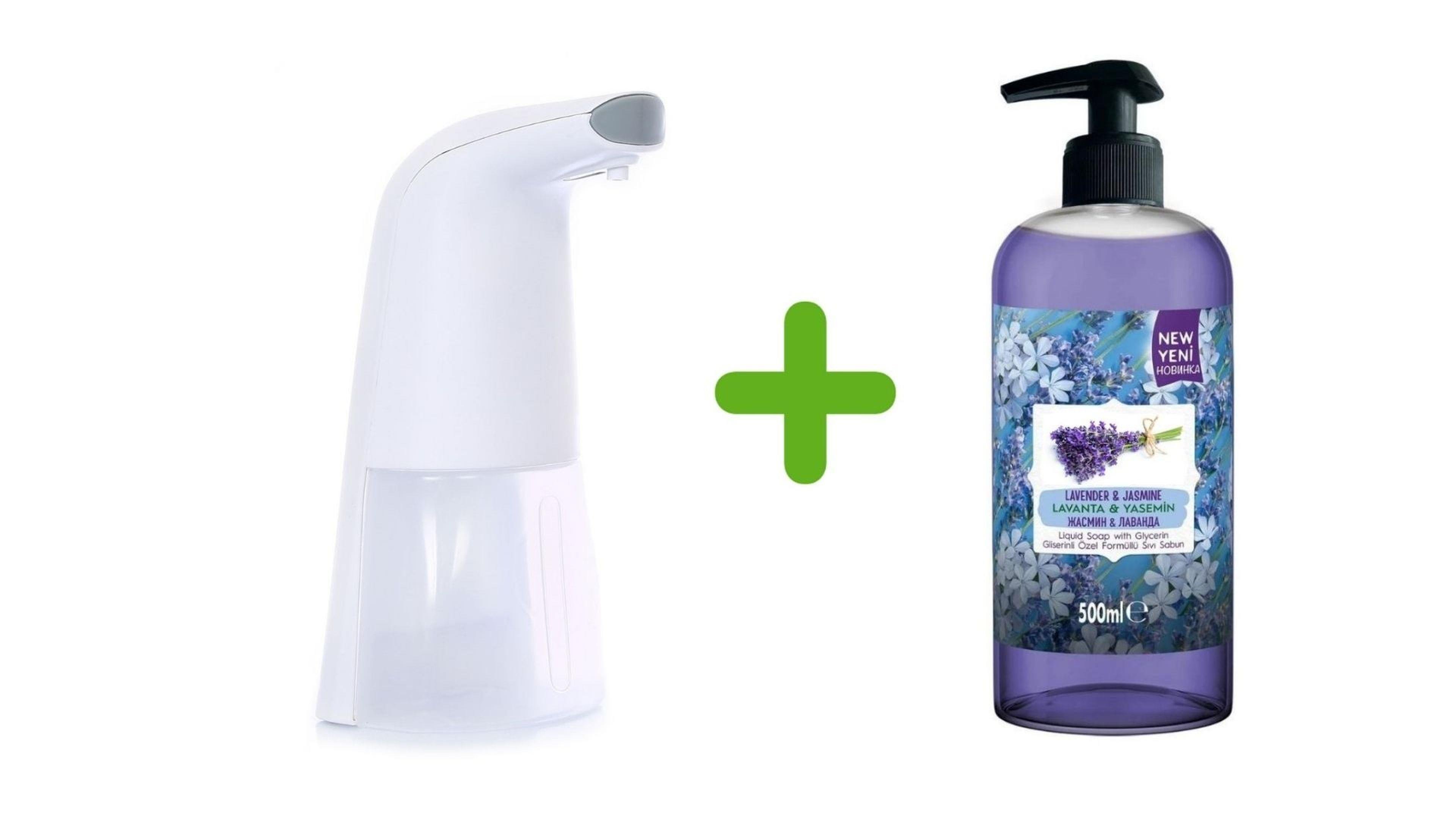 Sensörlü Fotoselli Sıvı Sabunluk 21x5x10cm ve 1 adet 400 ml Sıvı Sabun Lavanta Kokulu