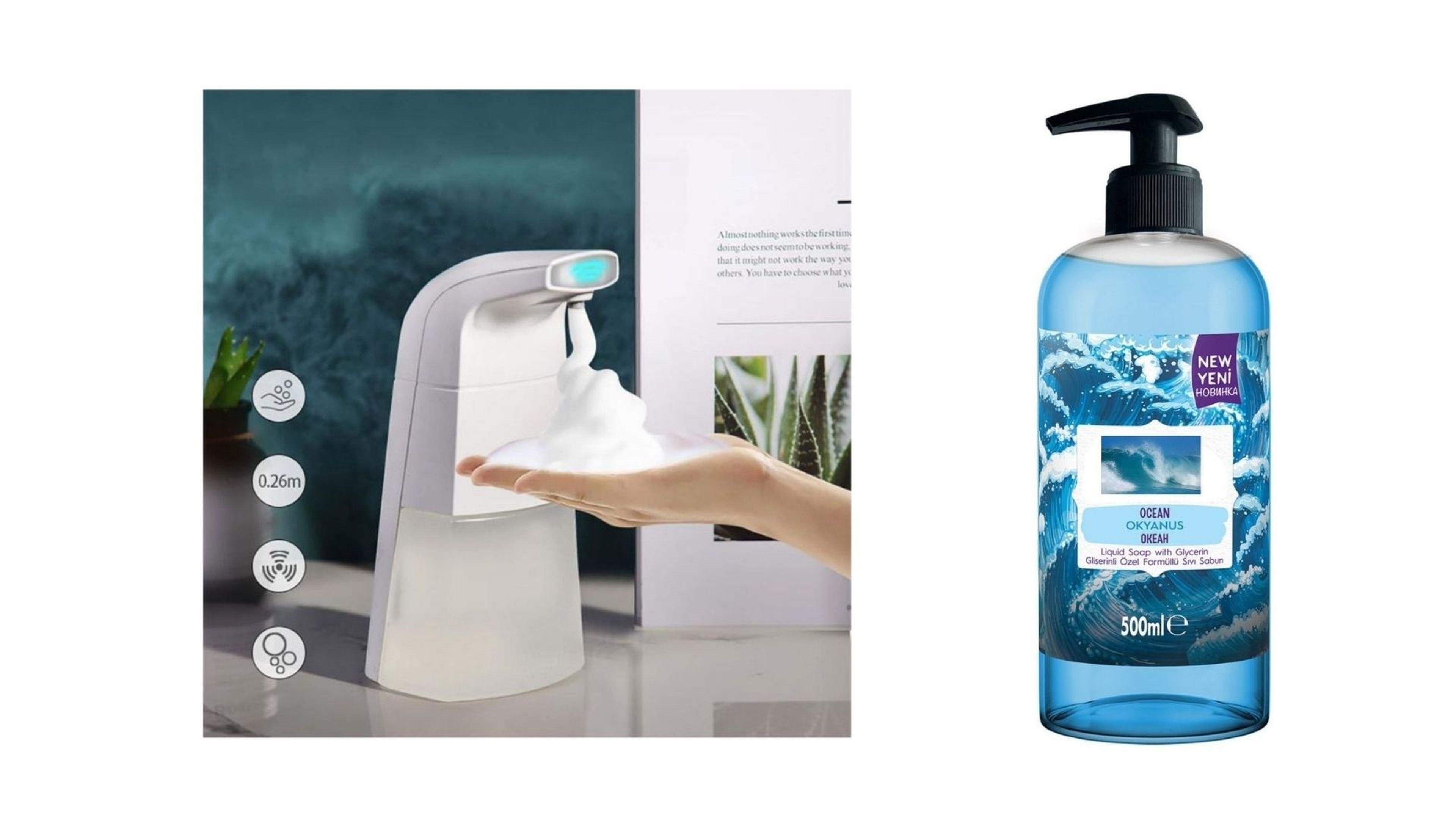 Sensörlü Fotoselli Sıvı Sabunluk 21x5x10cm Ve 1 Adet 400 ml Sıvı Sabun