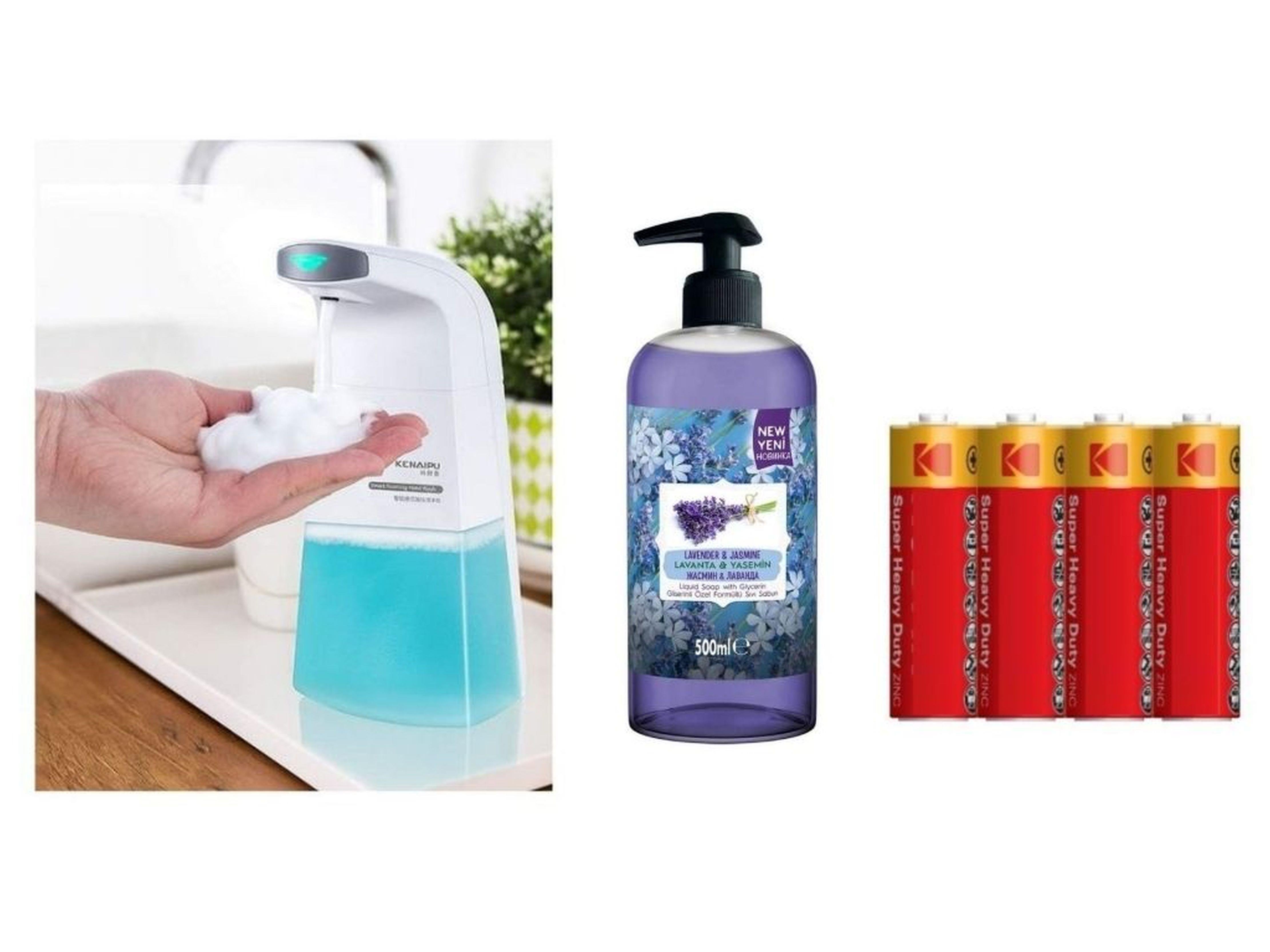 Sensörlü Fotoselli Sıvı Sabunluk,Piller Dahil 21X10X5Cm Ve Bir Adet 500 Ml Sıvı Sabun Lavanta Kokulu