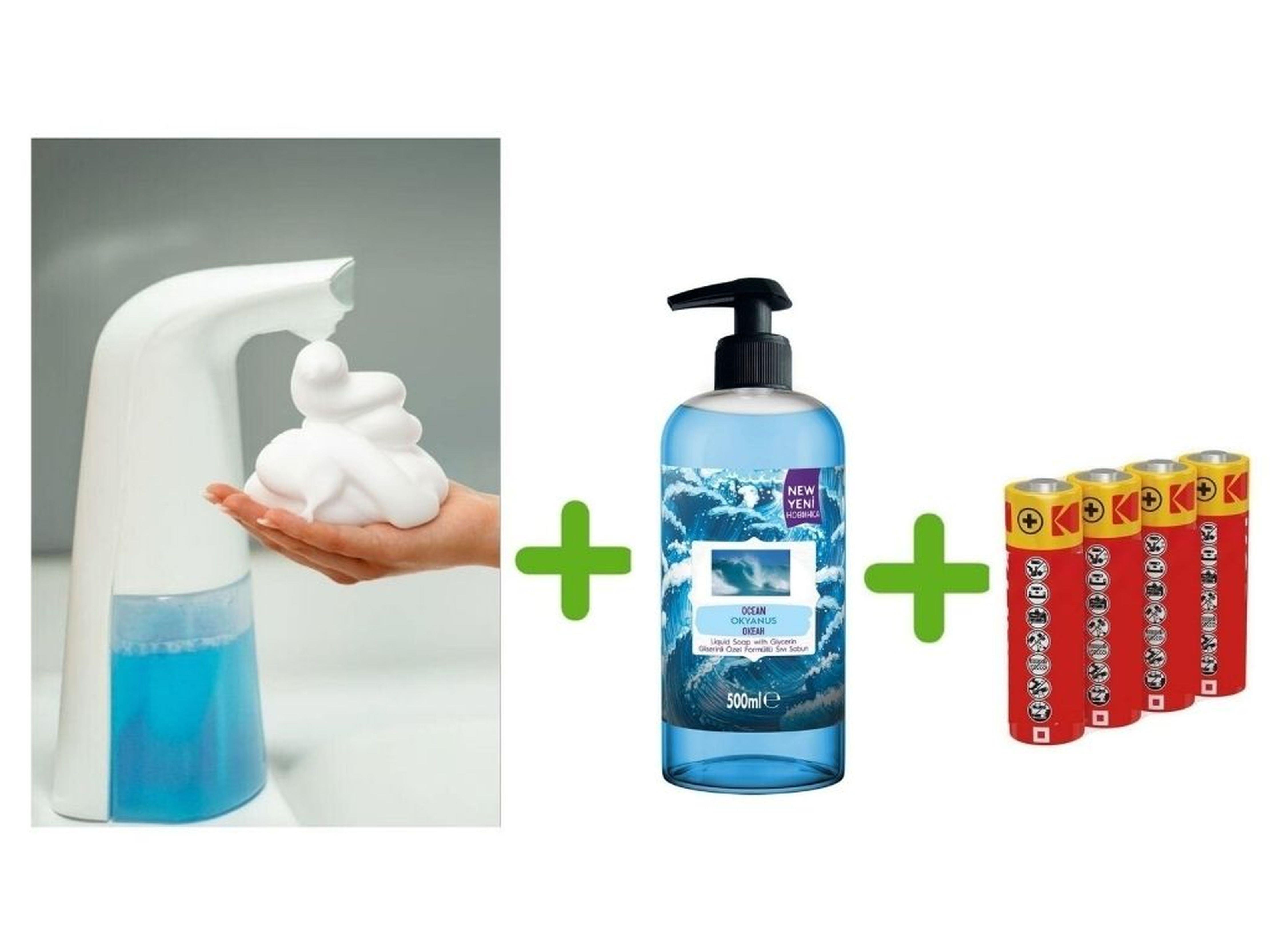 Sensörlü Fotoselli Sıvı Sabunluk,Piller Dahil 21X5X10Cm Ve Bir Adet 500 Ml Sıvı Sabun Okyanus Kokulu