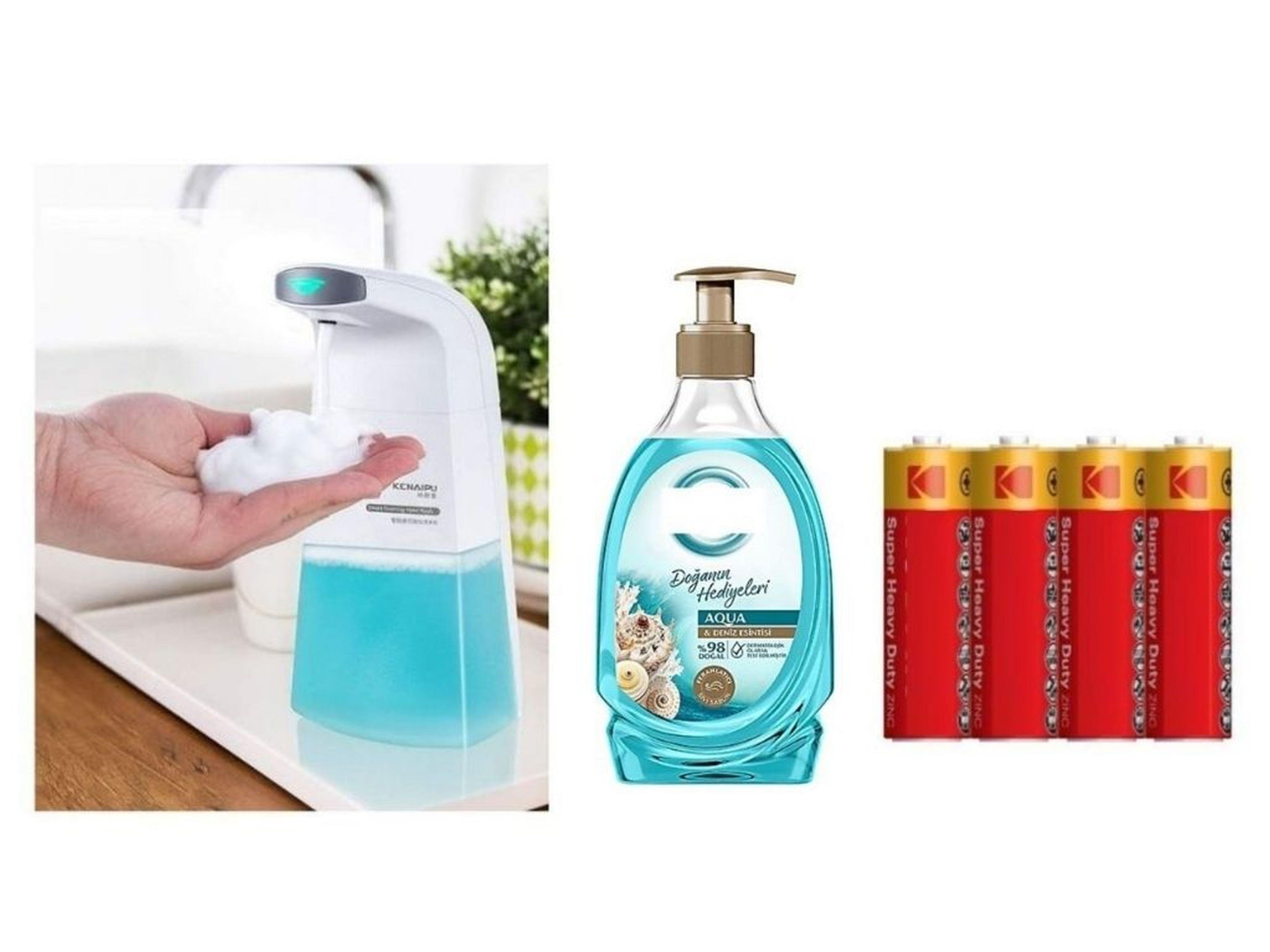 Sensörlü Fotoselli Sıvı Sabunluk,Piller Dahil 21X10X5Cm Ve Bir Adet 392 Ml Sıvı Sabun Aqua Ve Deniz Esintisi