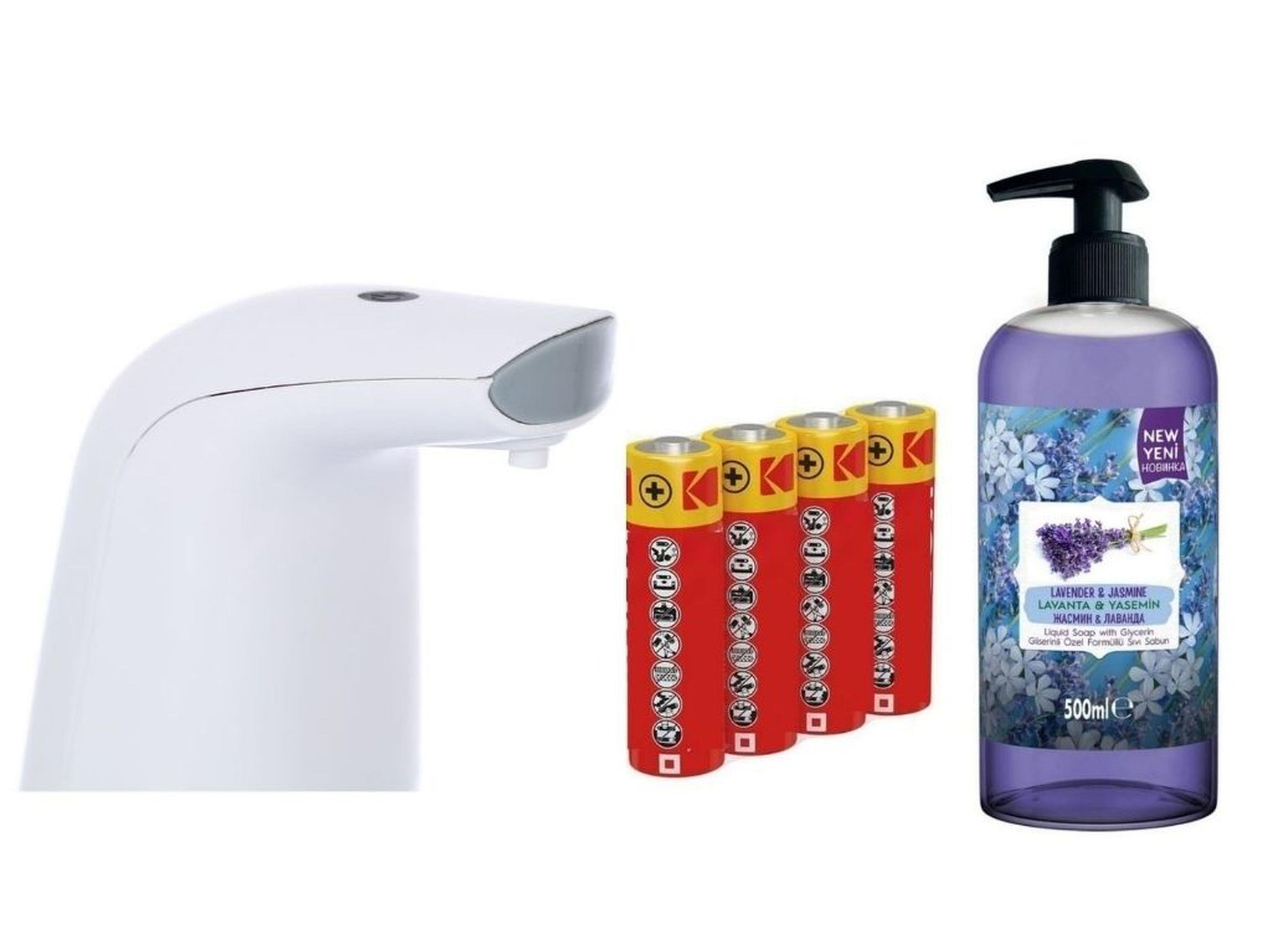 Sensörlü Fotoselli Sıvı Sabunluk,Piller Dahil 21X5X10Cm Ve Bir Adet 500 Ml Sıvı Sabun Lavanta Kokulu
