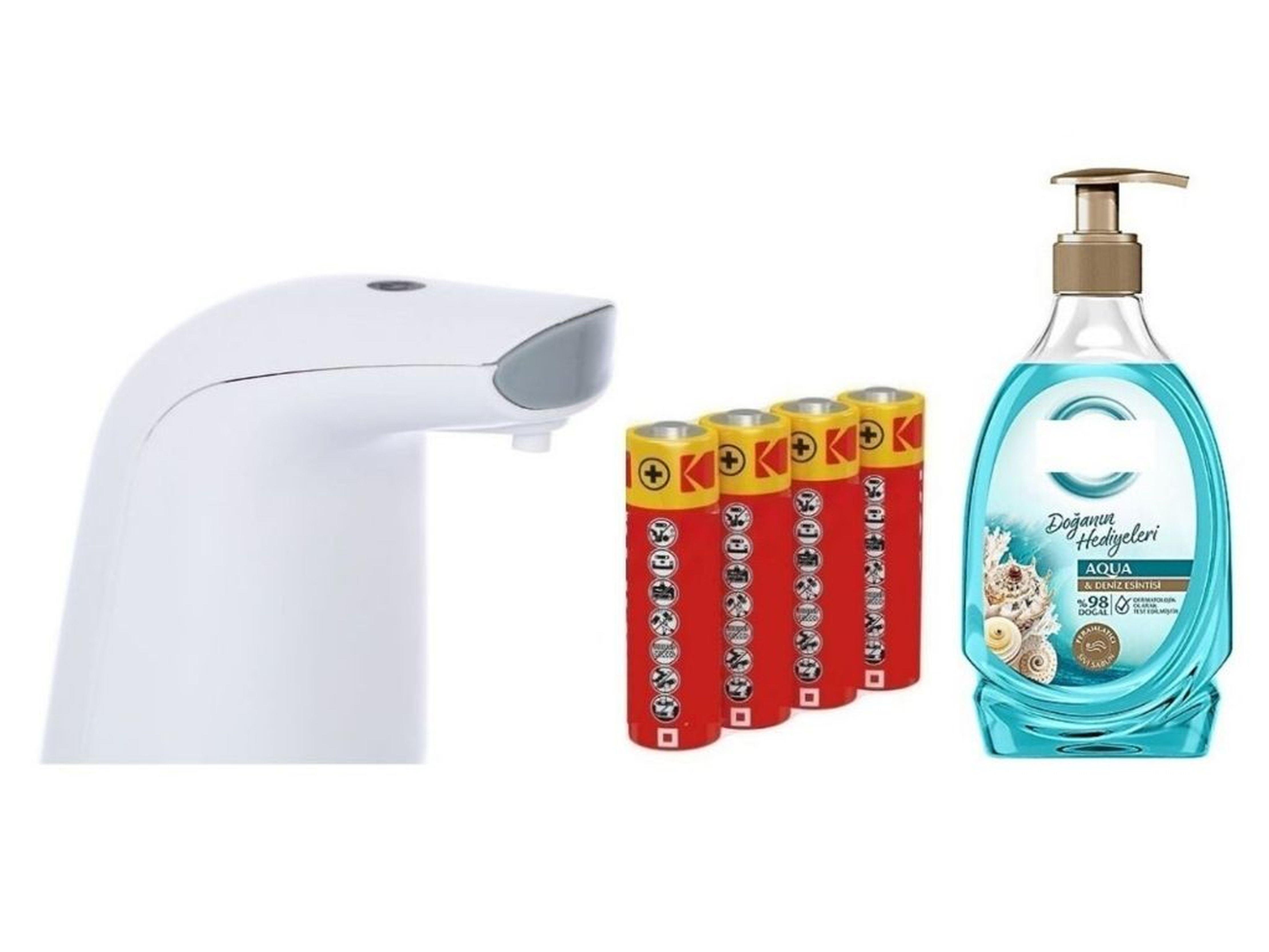 Sensörlü Fotoselli Sıvı Sabunluk,Piller Dahil 21X5X10Cm Ve Bir Adet 392 Ml Sıvı Sabun Aqua Ve Deniz Esintisi