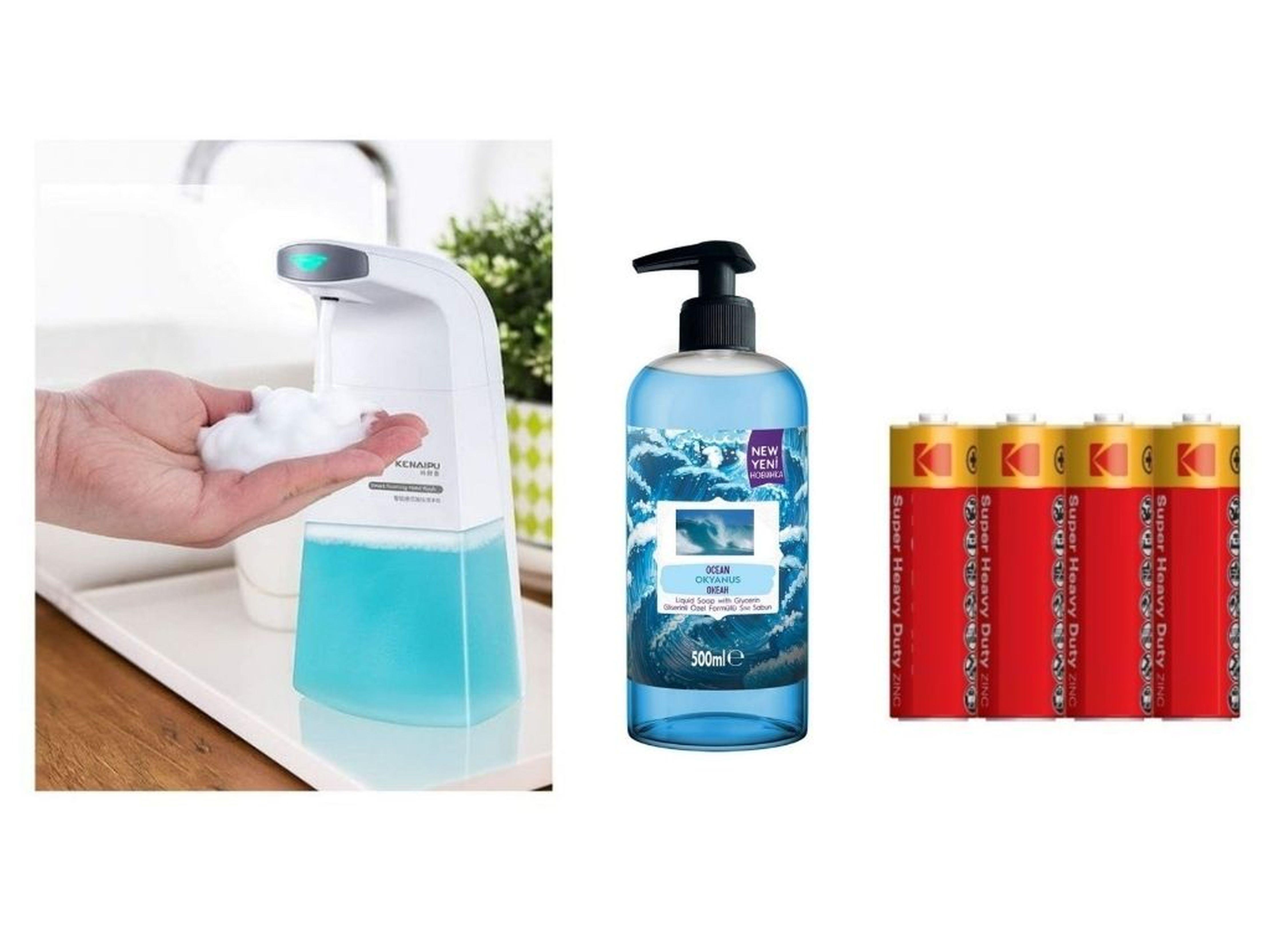 Sensörlü Fotoselli Sıvı Sabunluk,Piller Dahil 21X10X5Cm Ve Bir Adet 500 Ml Sıvı Sabun Okyanus Kokulu