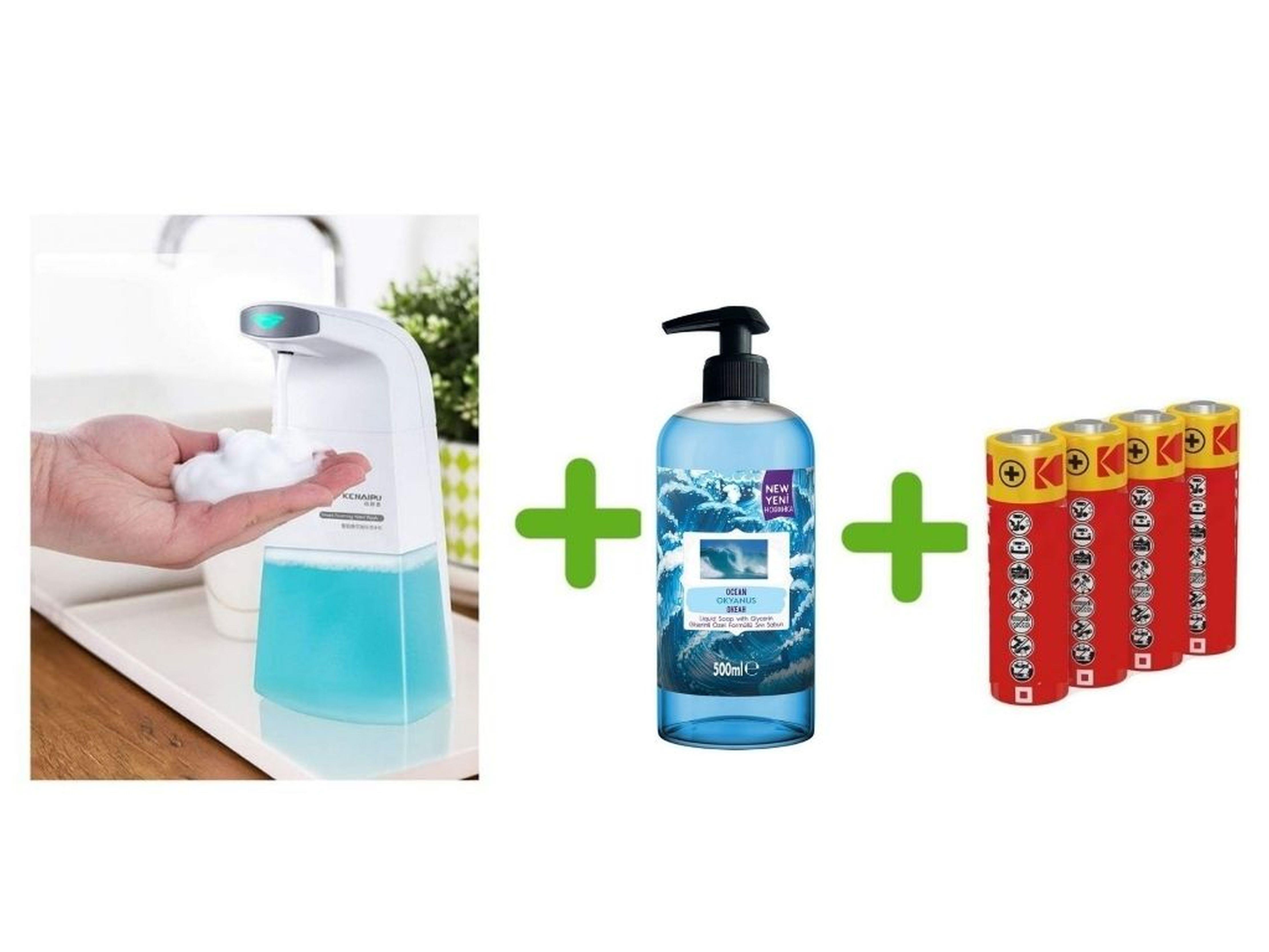 Sensörlü Fotoselli Sıvı Sabunluk,Piller Dahil 21X10X5Cm Ve Bir Adet 500 Ml Sıvı Sabun Okyanus Kokulu