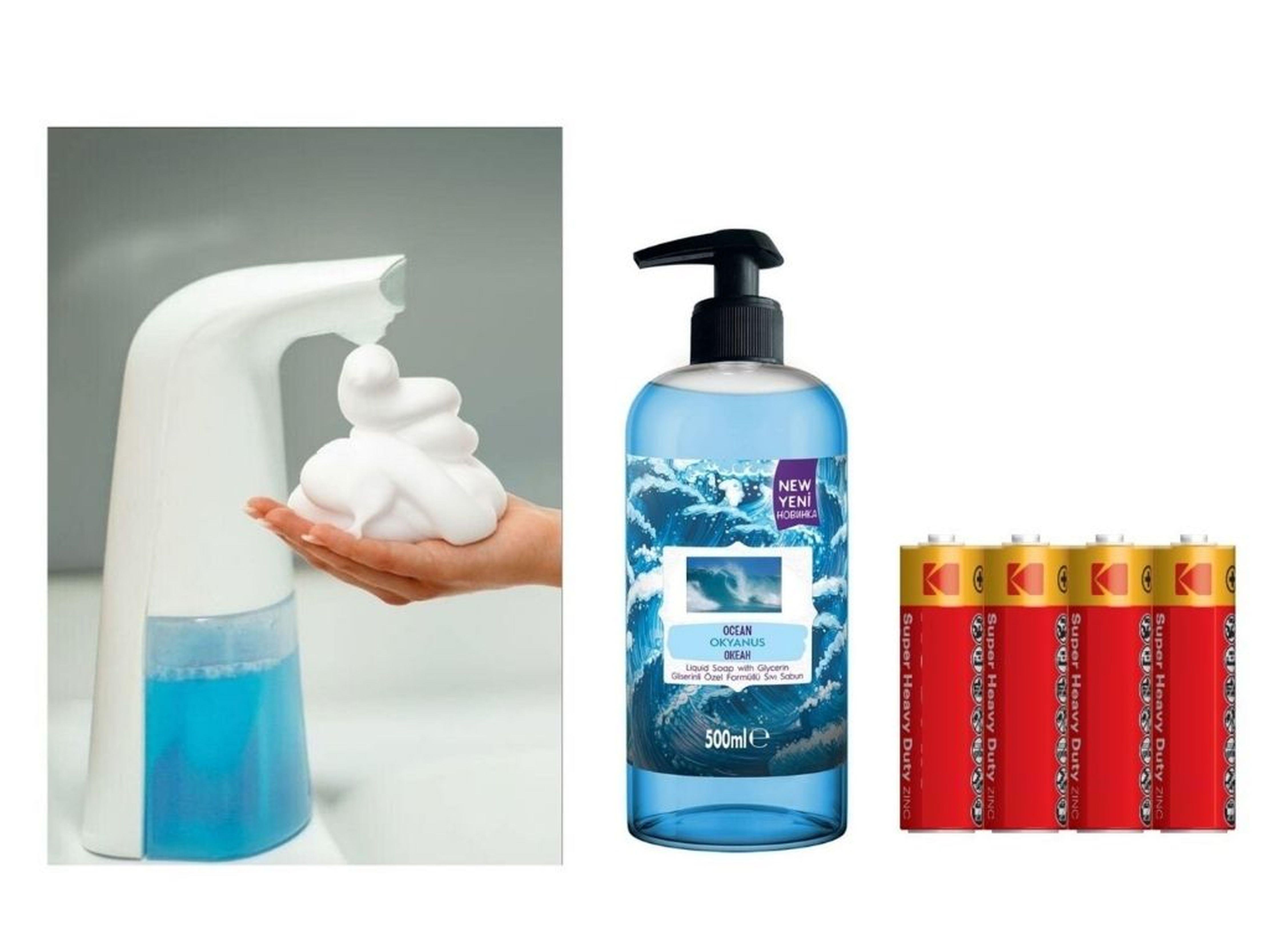 Sensörlü Fotoselli Sıvı Sabunluk,Piller Dahil 21X5X10Cm Ve Bir Adet 500 Ml Sıvı Sabun Okyanus Kokulu