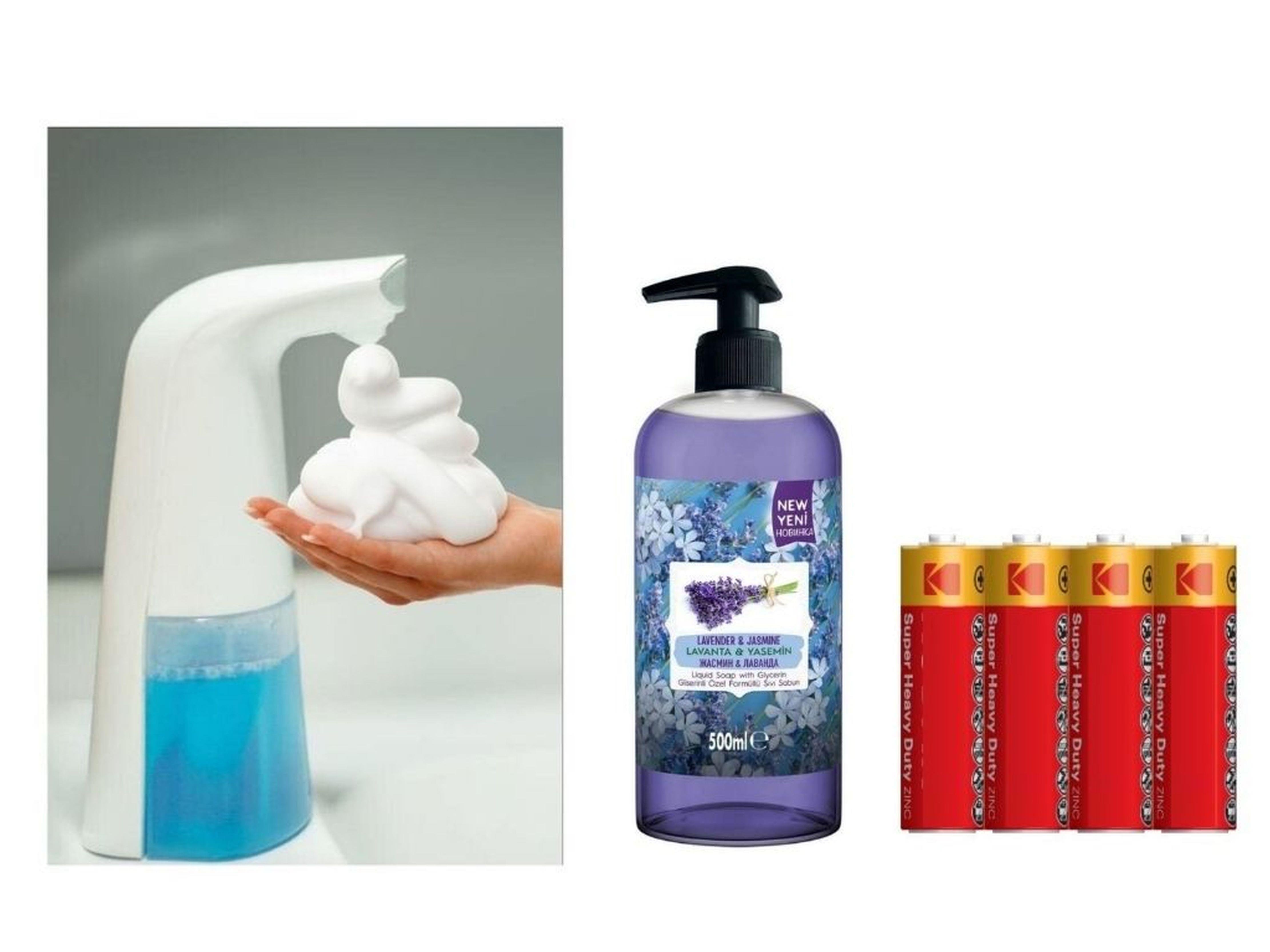 Sensörlü Fotoselli Sıvı Sabunluk,Piller Dahil 21X5X10Cm Ve Bir Adet 500 Ml Sıvı Sabun Lavanta Kokulu