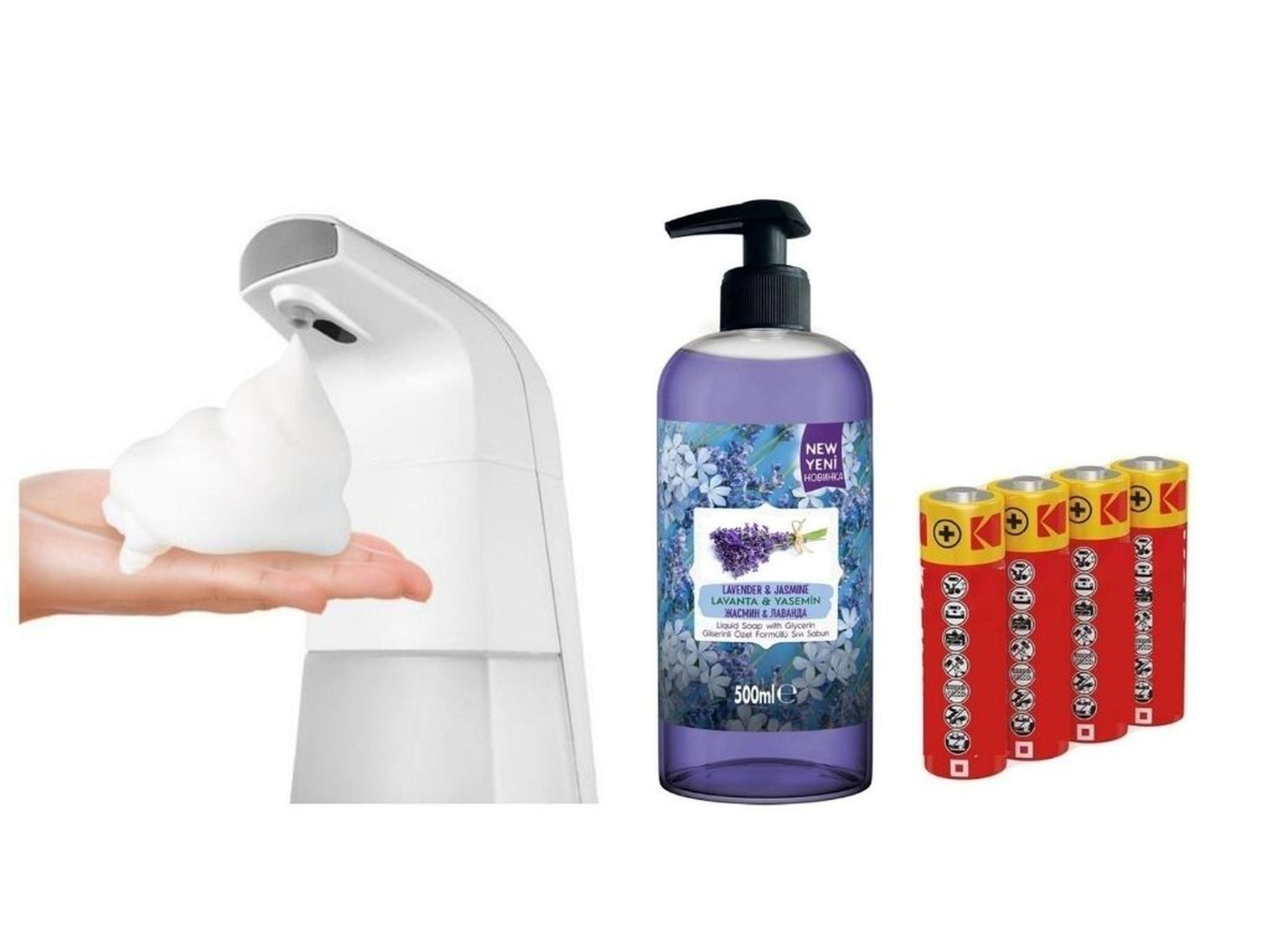 Sensörlü Fotoselli Sıvı Sabunluk,Piller Dahil 21X10X5Cm Ve Bir Adet 500 Ml Sıvı Sabun Lavanta Kokulu