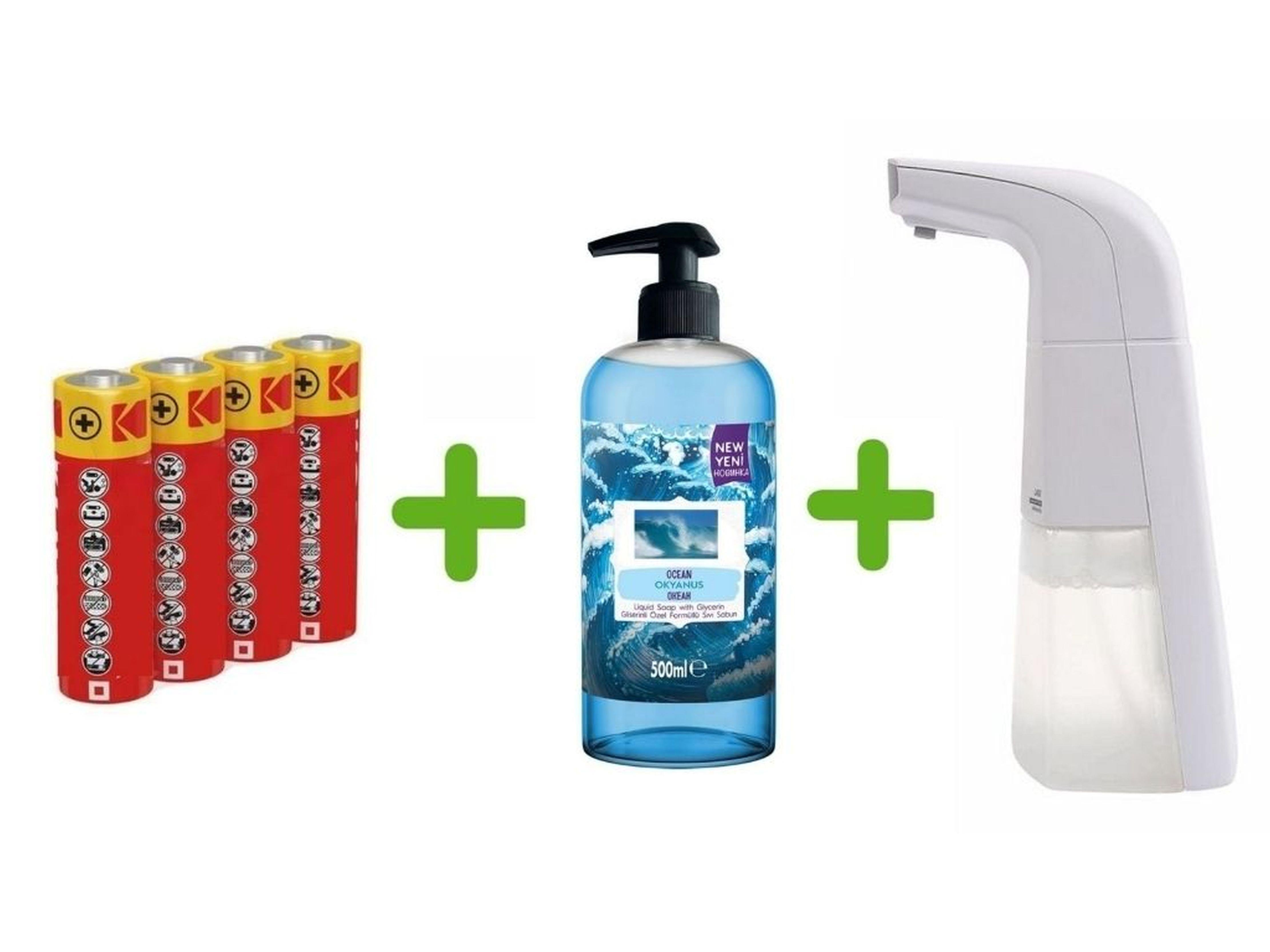 Sensörlü Fotoselli Sıvı Sabunluk,Piller Dahil 21X10X5Cm Ve Bir Adet 500 Ml Sıvı Sabun Okyanus Kokulu