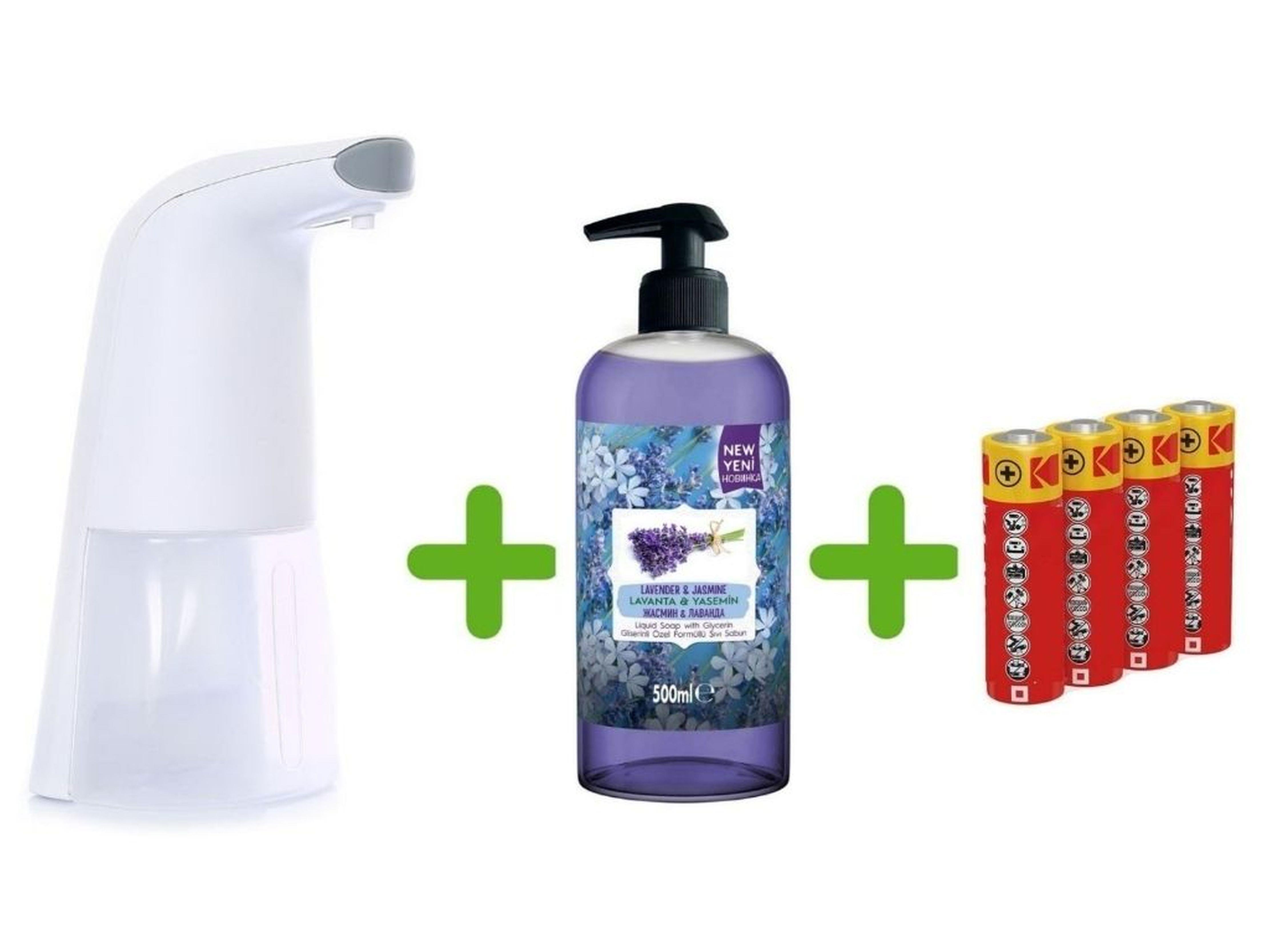 Sensörlü Fotoselli Sıvı Sabunluk,Piller Dahil 21X5X10Cm Ve Bir Adet 500 Ml Sıvı Sabun Lavanta Kokulu