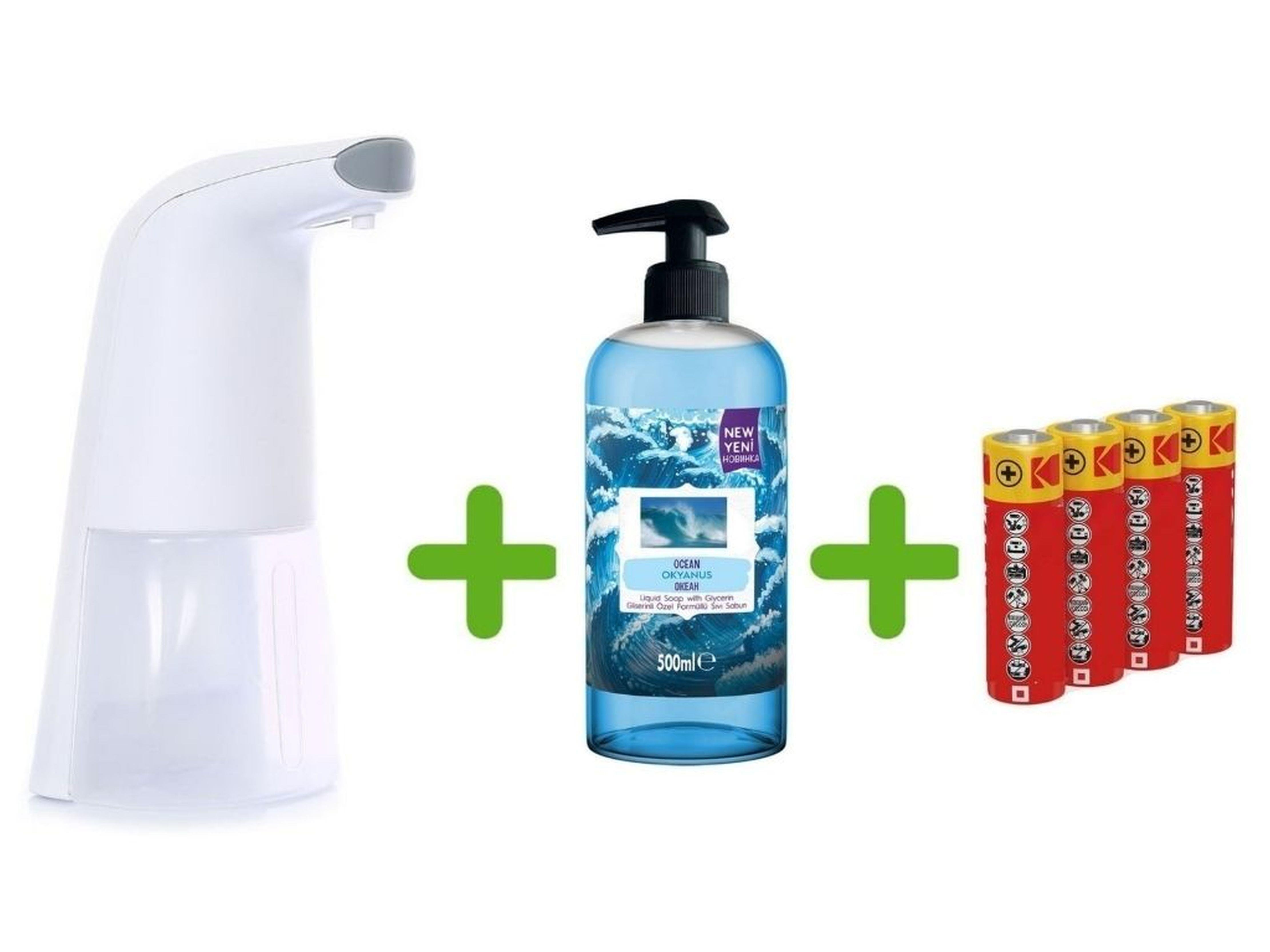 Sensörlü Fotoselli Sıvı Sabunluk,Piller Dahil 21X5X10Cm Ve Bir Adet 500 Ml Sıvı Sabun Okyanus Kokulu