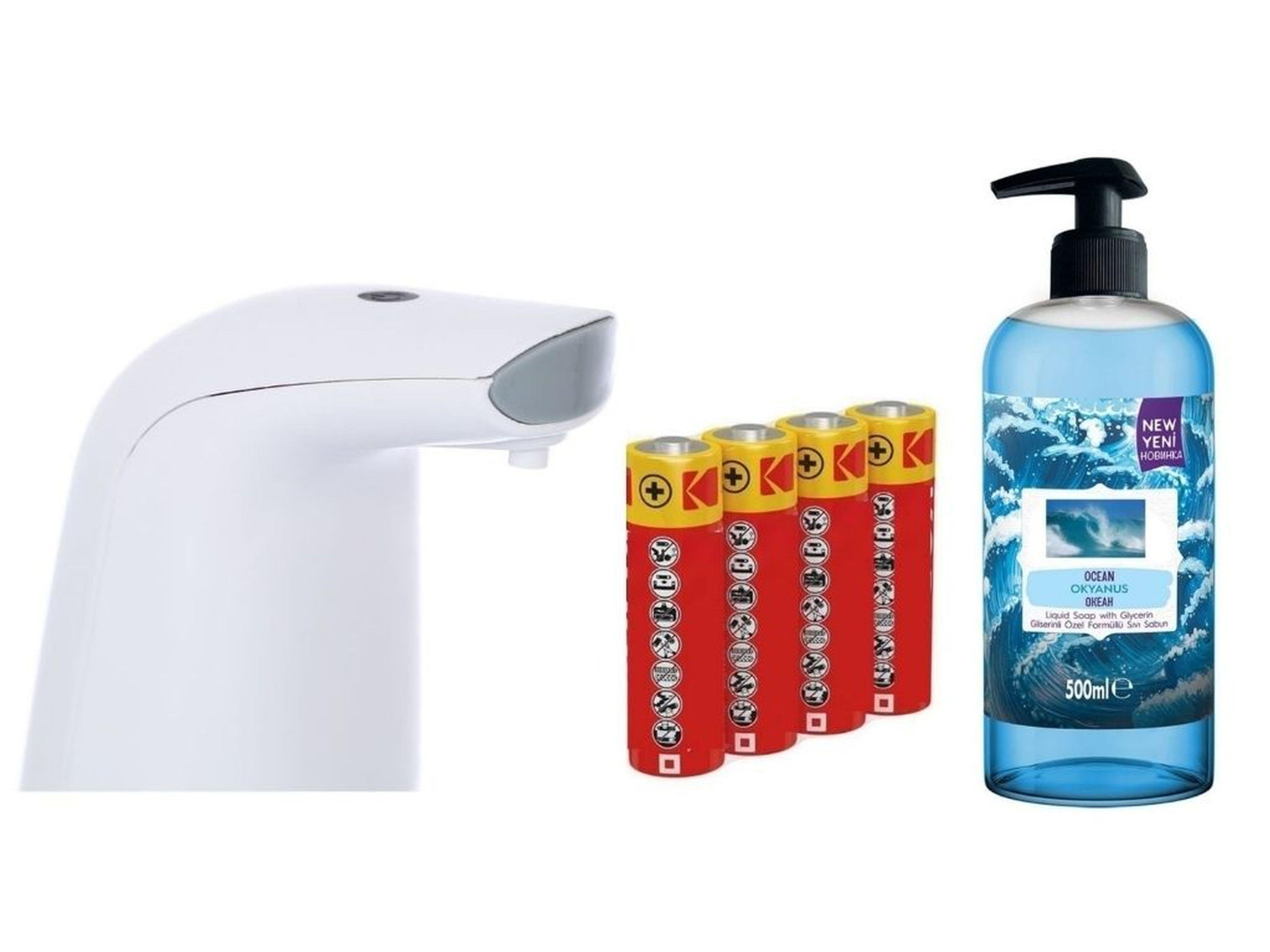 Sensörlü Fotoselli Sıvı Sabunluk,Piller Dahil 21X5X10Cm Ve Bir Adet 500 Ml Sıvı Sabun Okyanus Kokulu