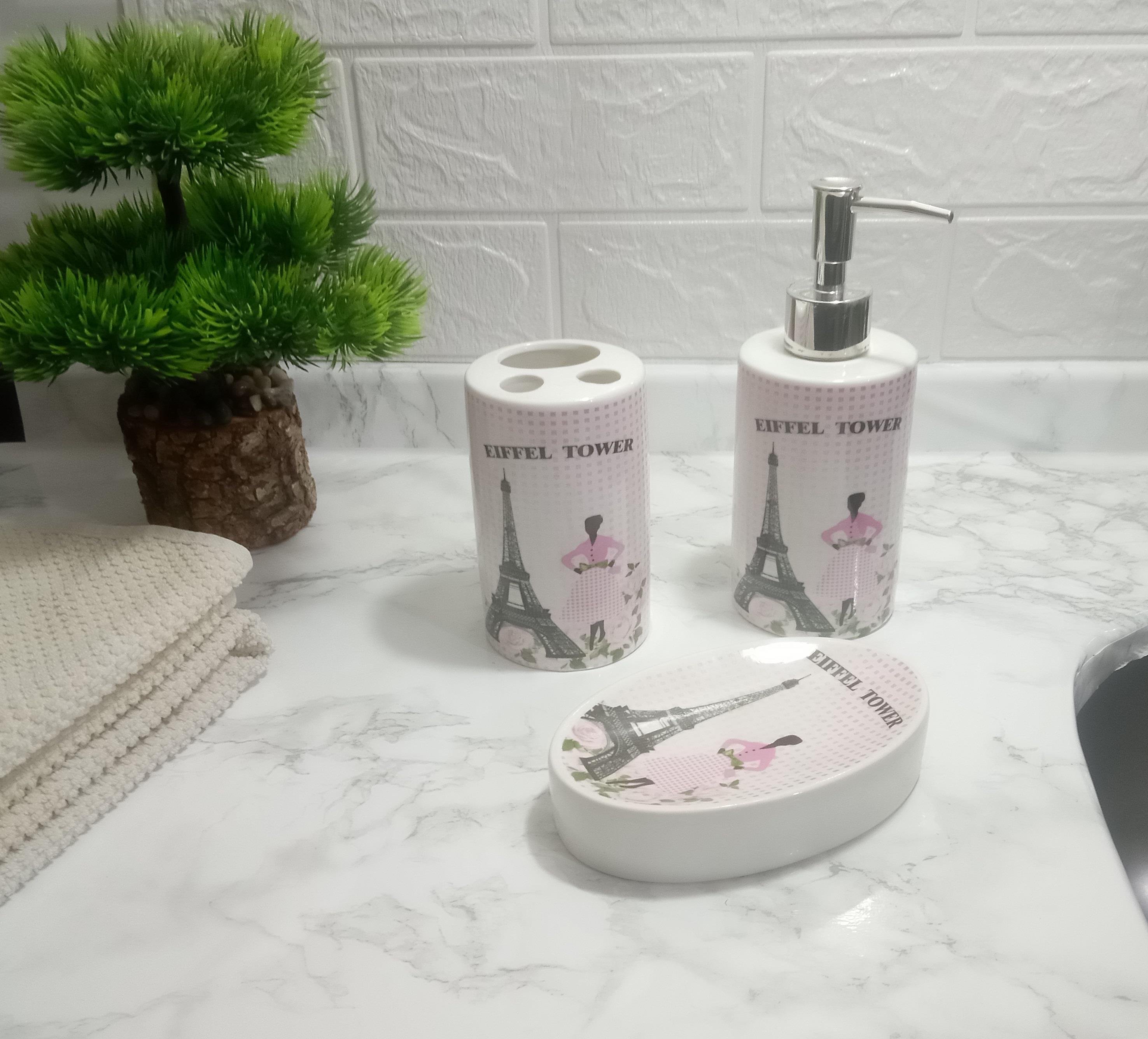 Seramik 3 Lü Banyo Seti Eyfel Kulesi Model 20X20X10Cm