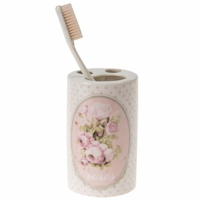 Seramik Diş Fırçalık Bahar Desenli 7x7x11cm