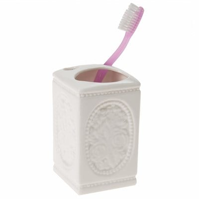 Seramik Diş Fırçalık Çiçekli Kare Model 8x8x11cm