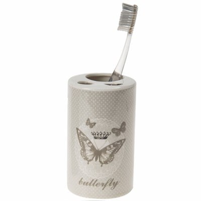 Seramik Diş Fırçalık Kelebek Desenli 7x7x11cm