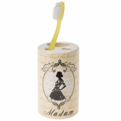Seramik Diş Fırçalık Madam Desenli 7x7x11cm