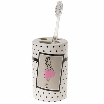 Seramik Diş Fırçalık Pembe Elbiseli Kadın Model 7x7x11cm