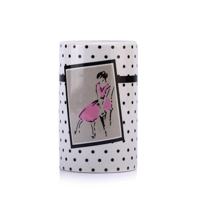 Seramik Diş Fırçalık Pembe Elbiseli Kadın Model 7x7x11cm