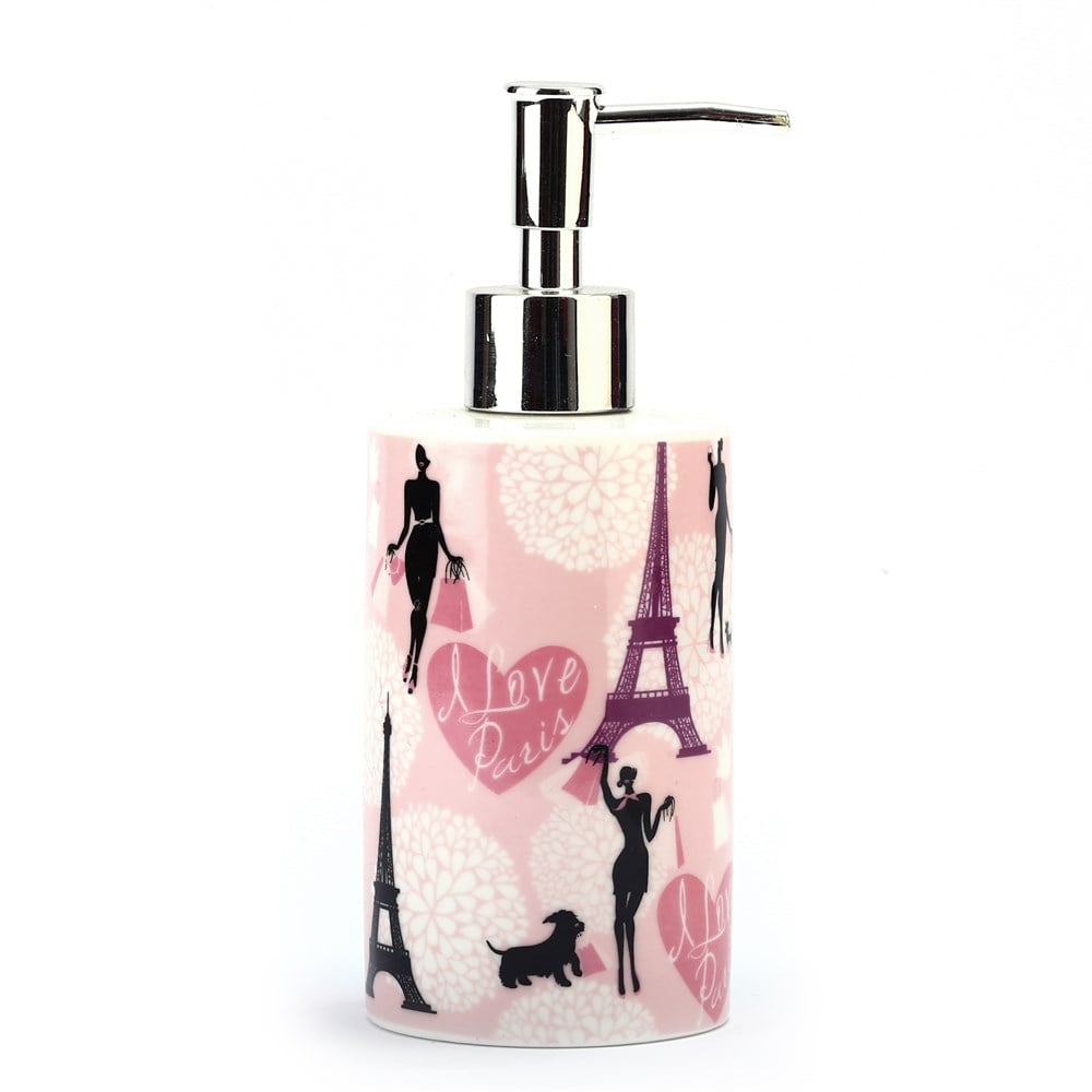 Seramik Sıvı Sabunluk Kızlı Paris Desenli 7x7x18cm 320ml