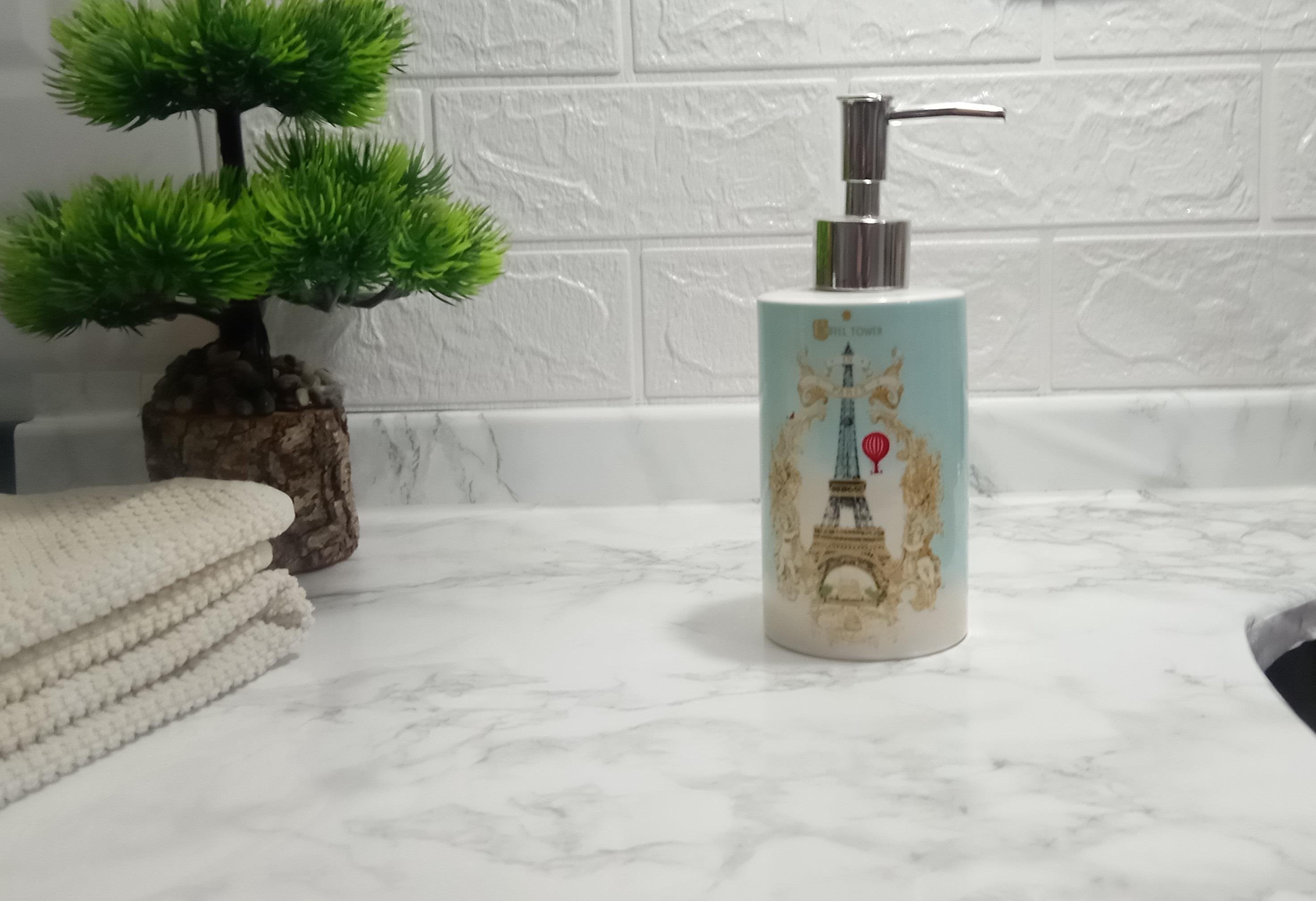 Seramik Sıvı Sabunluk Romantik Yeşil Model 7x7x18cm 320ml