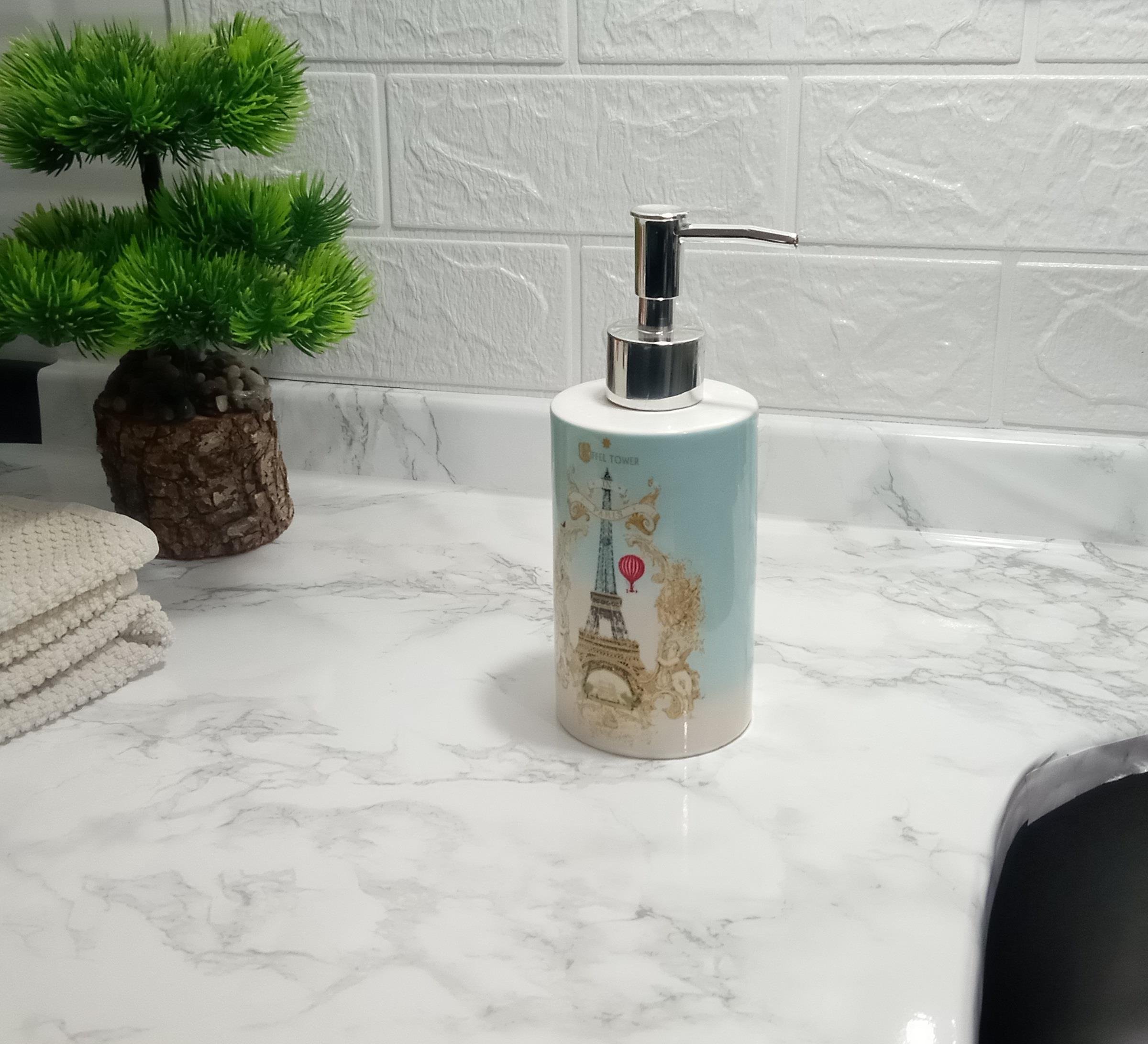 Seramik Sıvı Sabunluk Romantik Yeşil Model 7x7x18cm 320ml