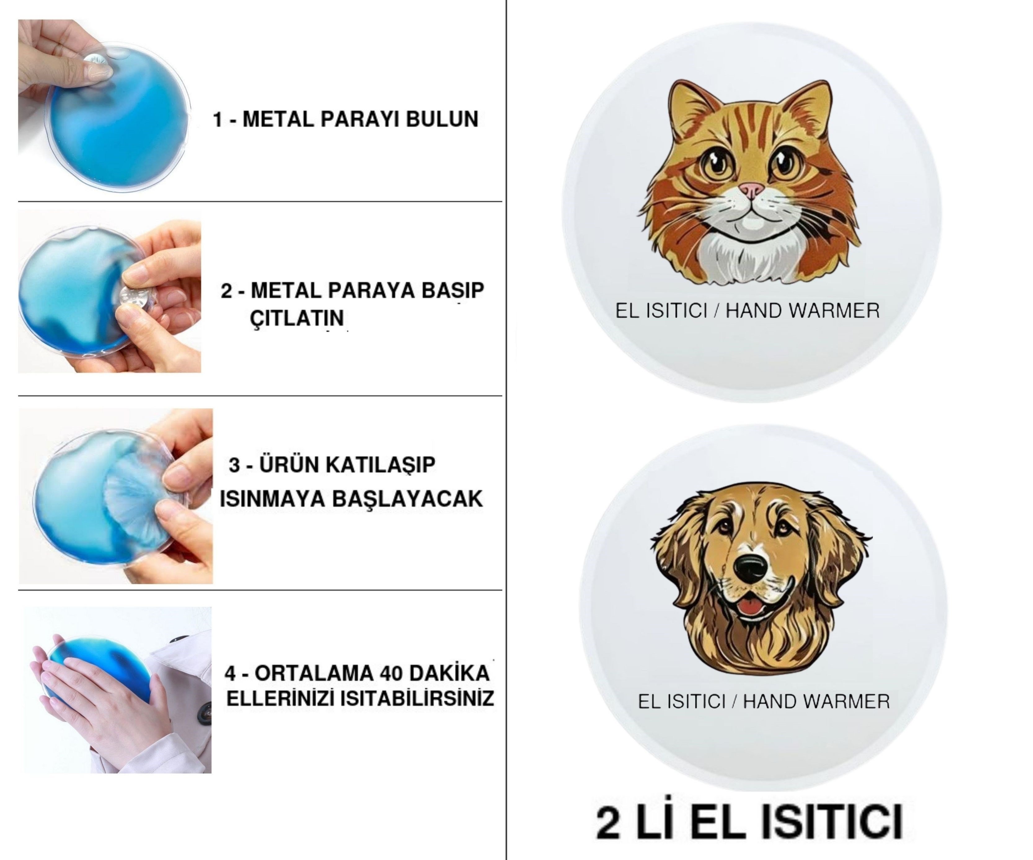 Sıa 2 Adet Kedi Ve Köpek Cep Sobası,El Isıtıcı,Sıcak Su Torbası Pvc  10X9,5Cm