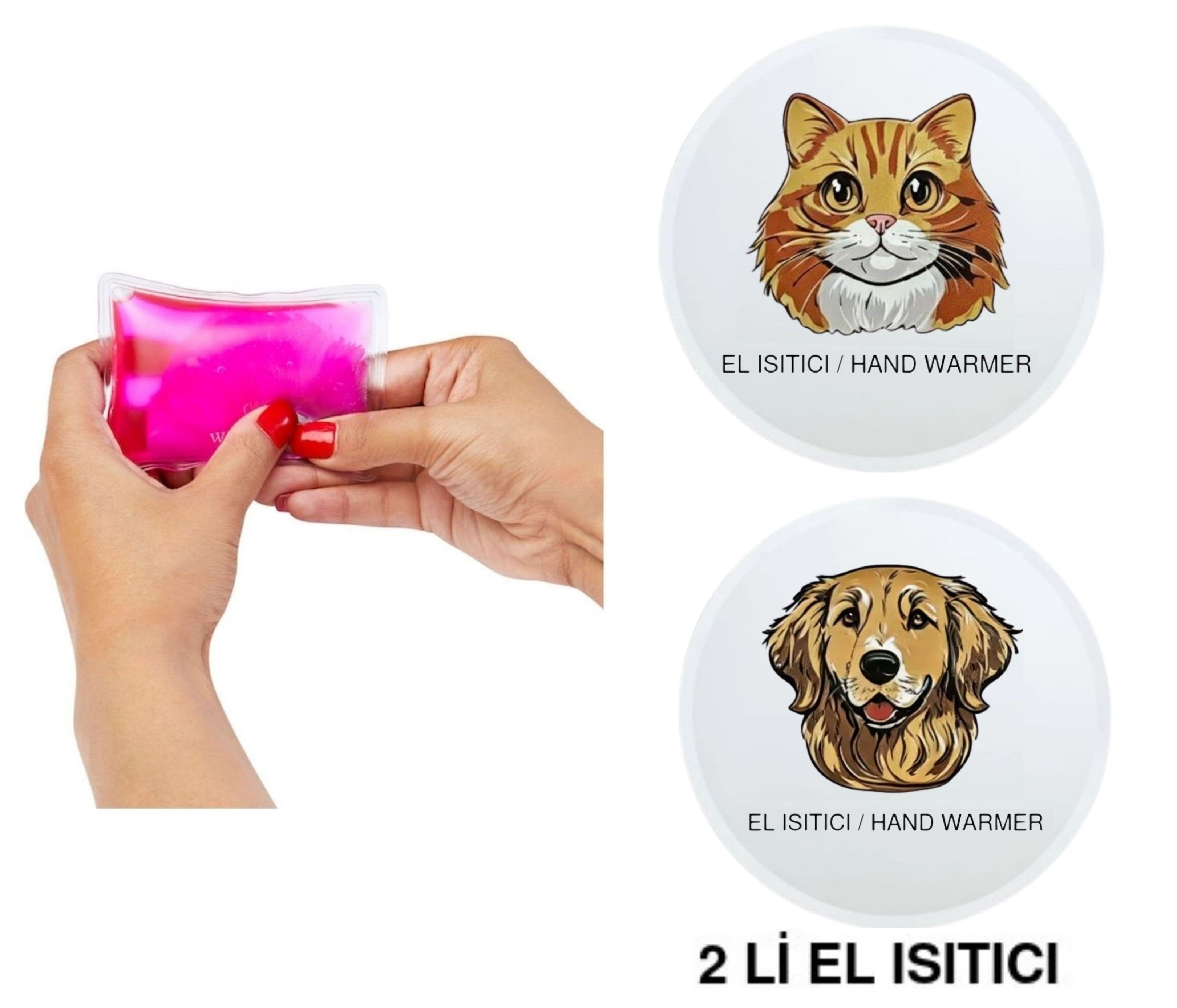 Sıa 2 Adet Kedi Ve Köpek Cep Sobası,El Isıtıcı,Sıcak Su Torbası Pvc  10X9,5Cm