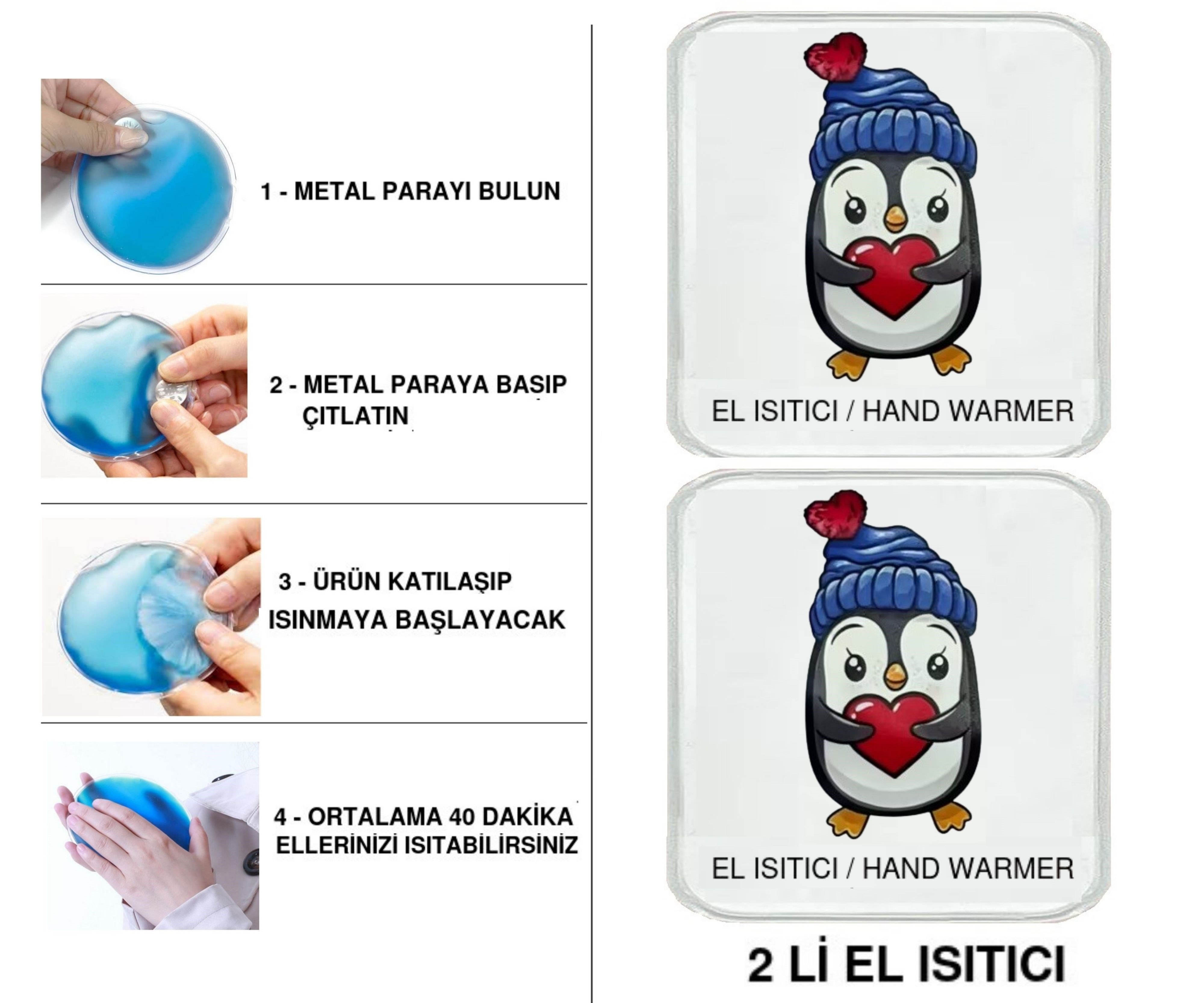 Sıa 2 Adet Penguen Cep Sobası,El Isıtıcı,Sıcak Su Torbası Pvc  10X9,5Cm