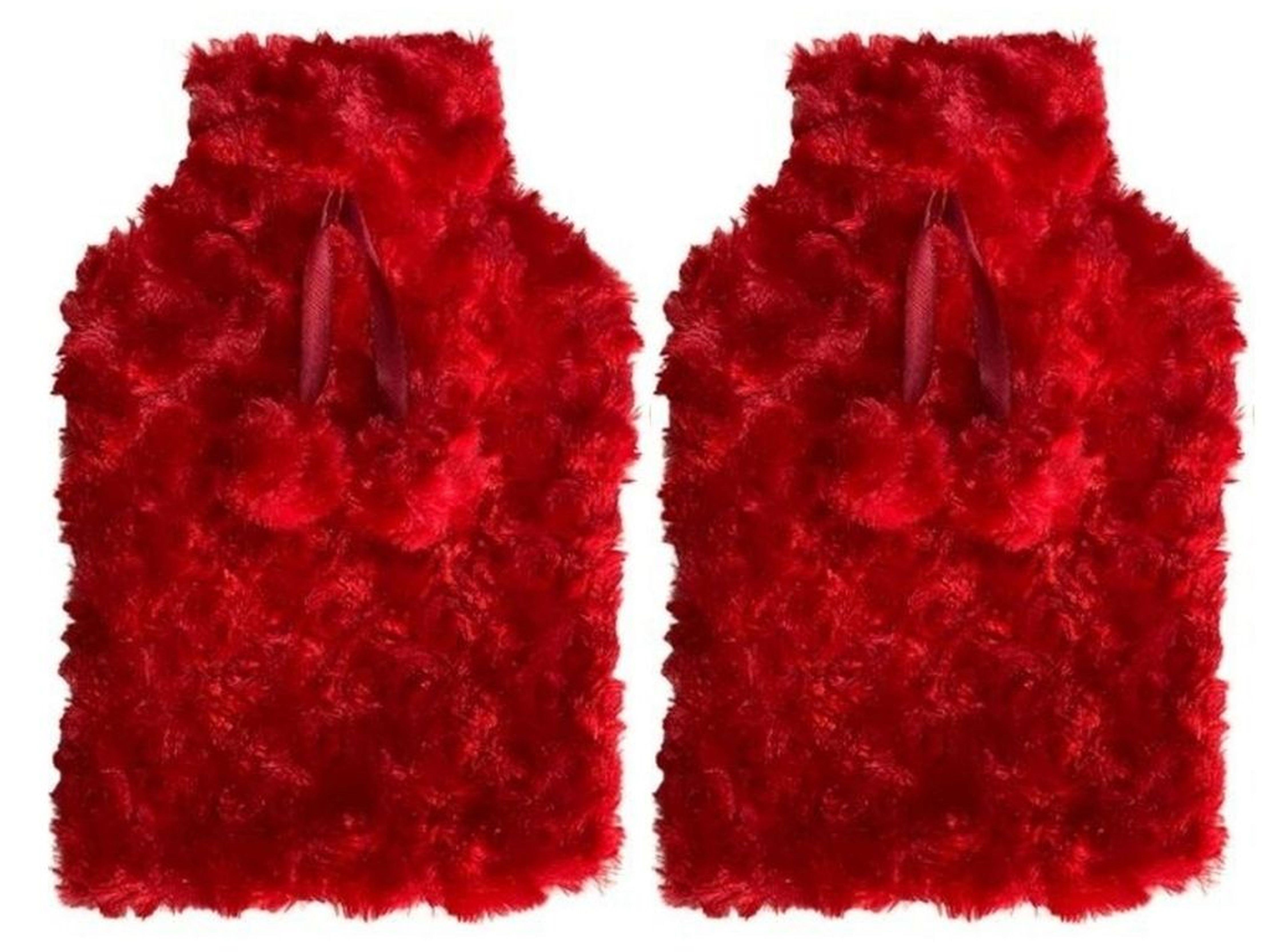 Sıcak Su Torbası 2 Adet,Kırmızı Renkli,Ponponlu Termofor 26X17X2Cm 1 Litre