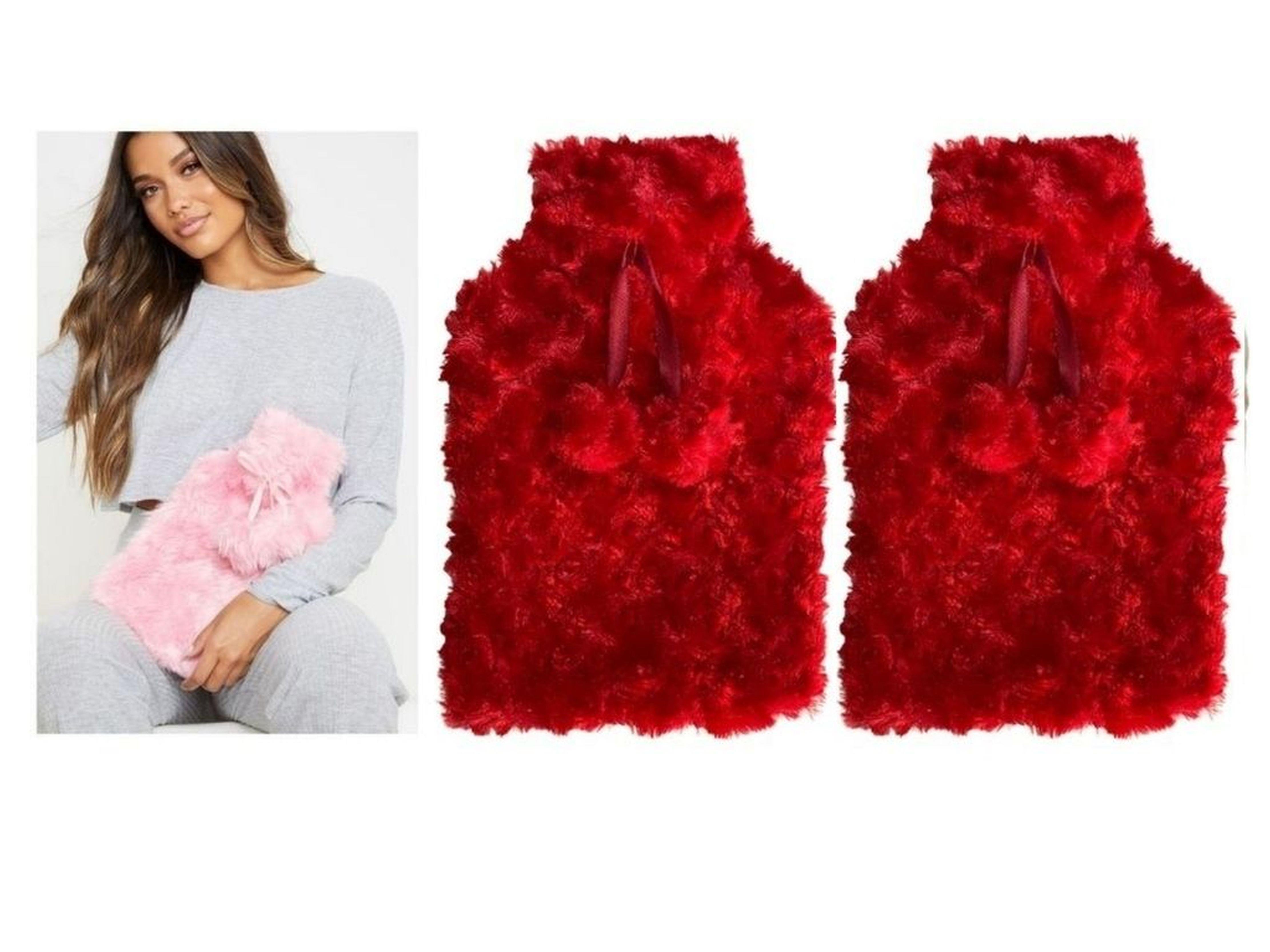 Sıcak Su Torbası 2 Adet,Kırmızı Renkli,Ponponlu Termofor 26X17X2Cm 1 Litre