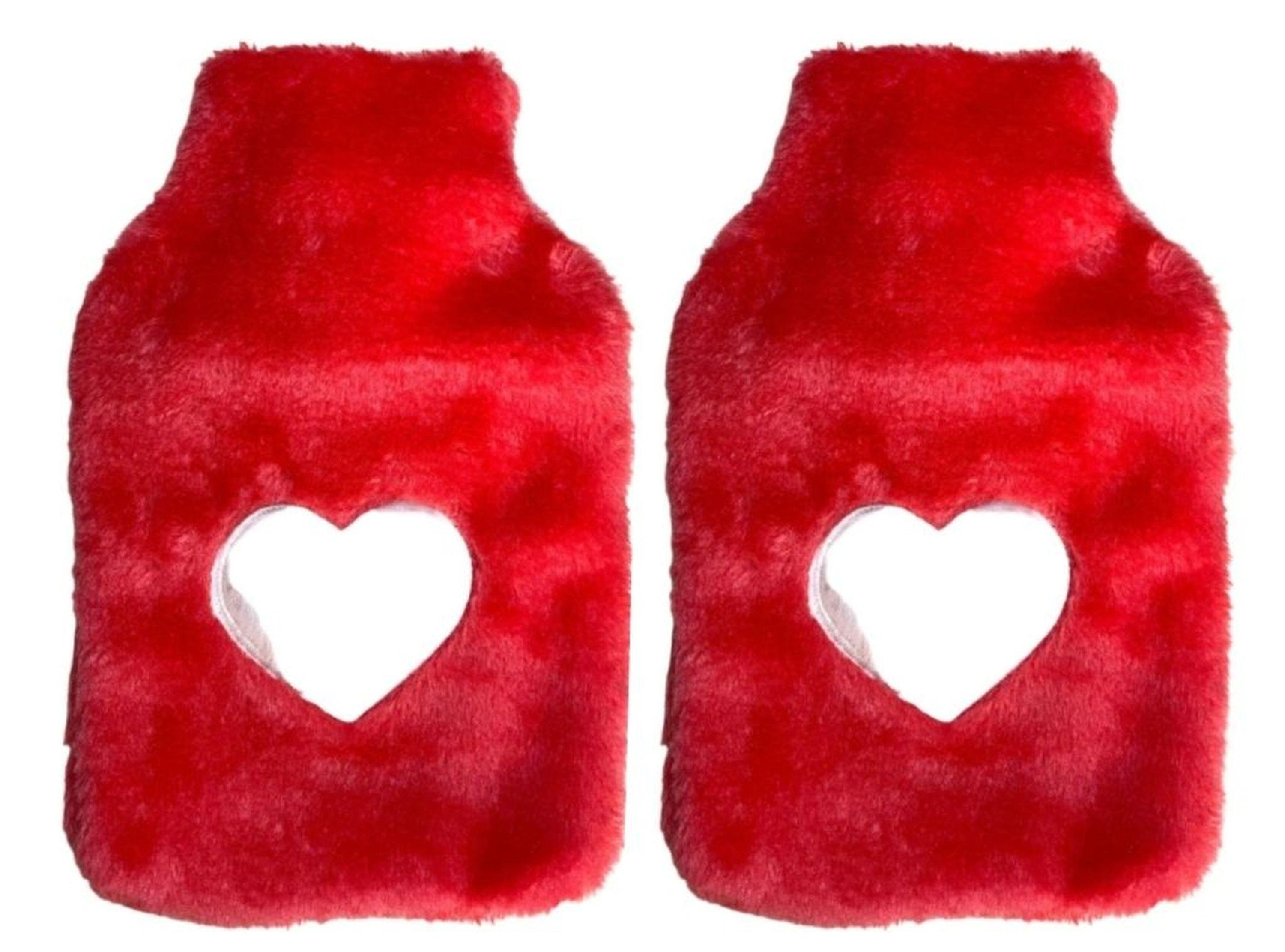 Sıcak Su Torbası 2 Adet,Peluş Kalpli,Pembe Termofor 26X17X2Cm 1 Litre