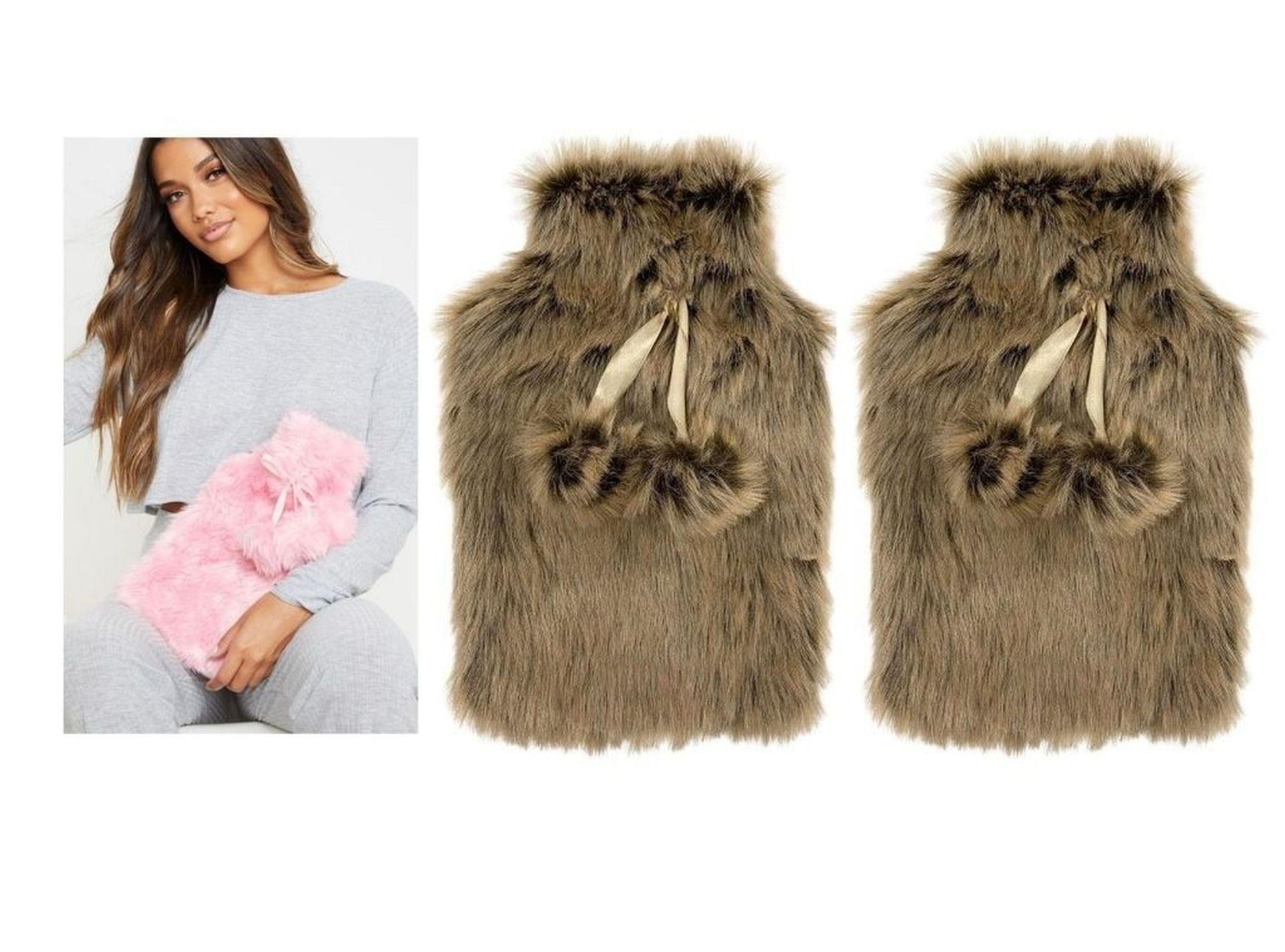 Sıcak Su Torbası 2 Adet,Peluş Ponponlu Kahverengi 28X18X2Cm 1 Litre