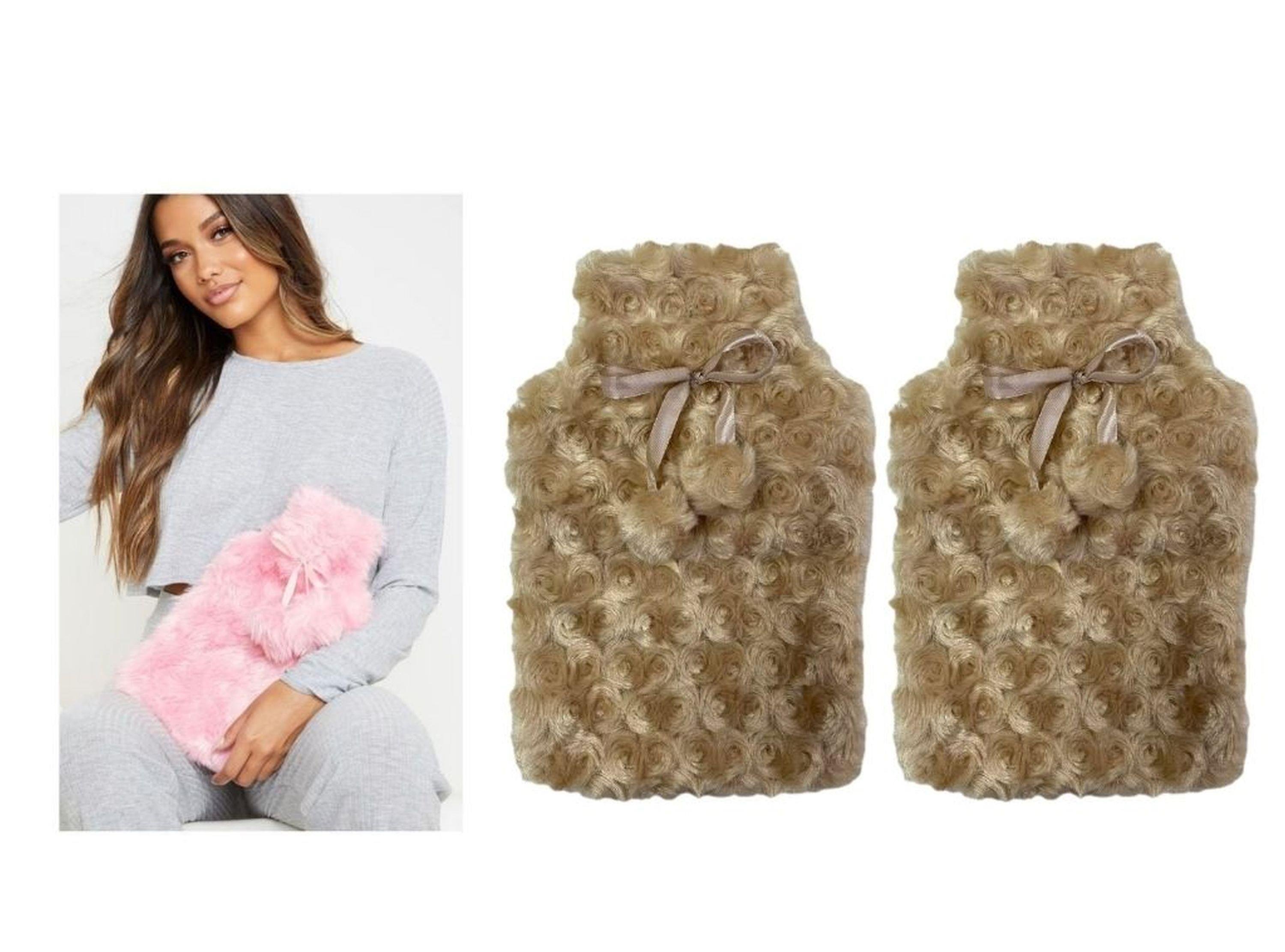 Sıcak Su Torbası 2 Adet,Ponponlu Termofor Peluş Bej  28X17Cm 750Ml