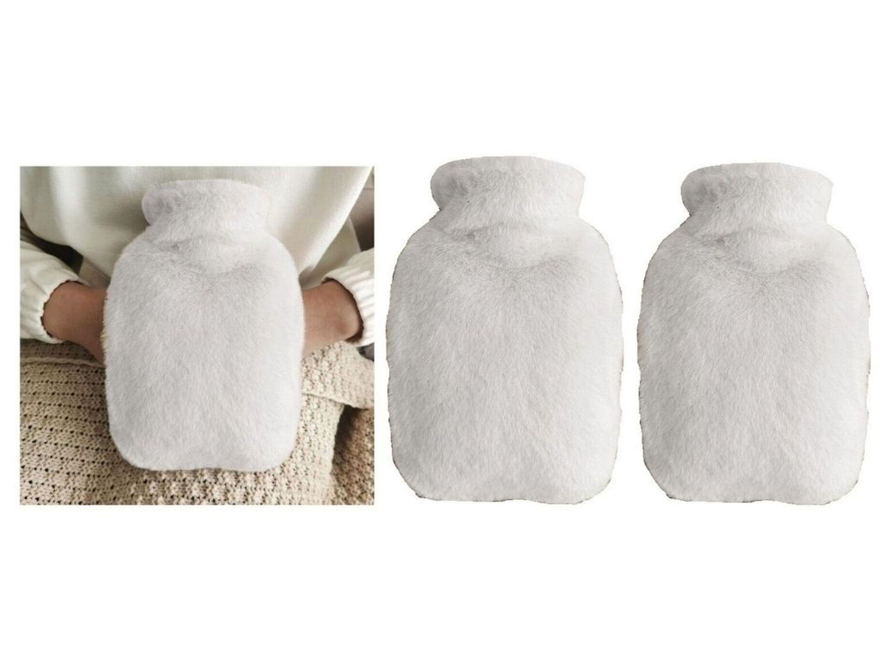 Sıcak Su Torbası 2 Adet,Yan Cepli Beyaz Peluş Termofor 27X17X2Cm  750Ml