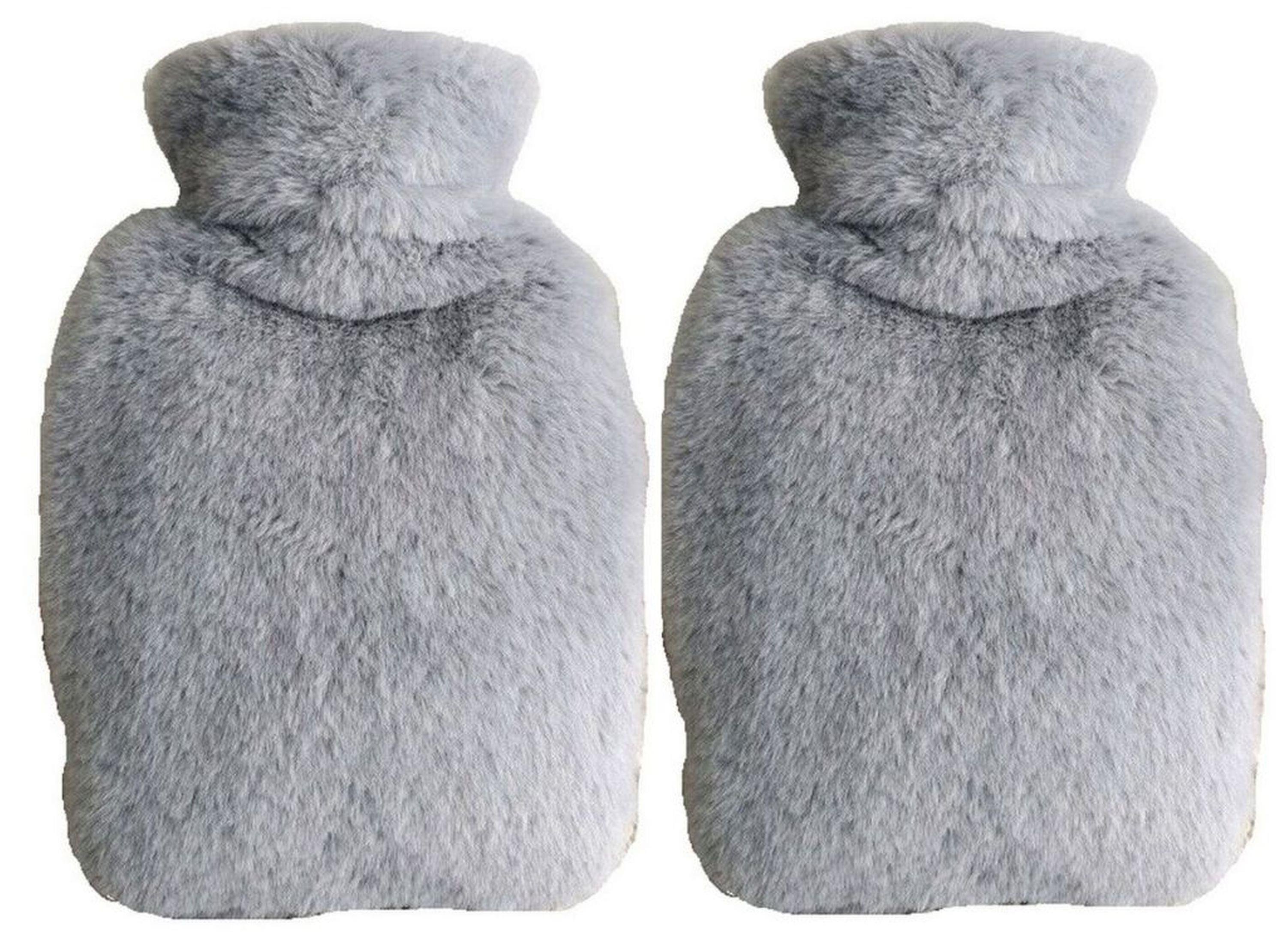 Sıcak Su Torbası 2 Adet,Yan Cepli Gri Peluş Termofor 27X17X2Cm  750Ml