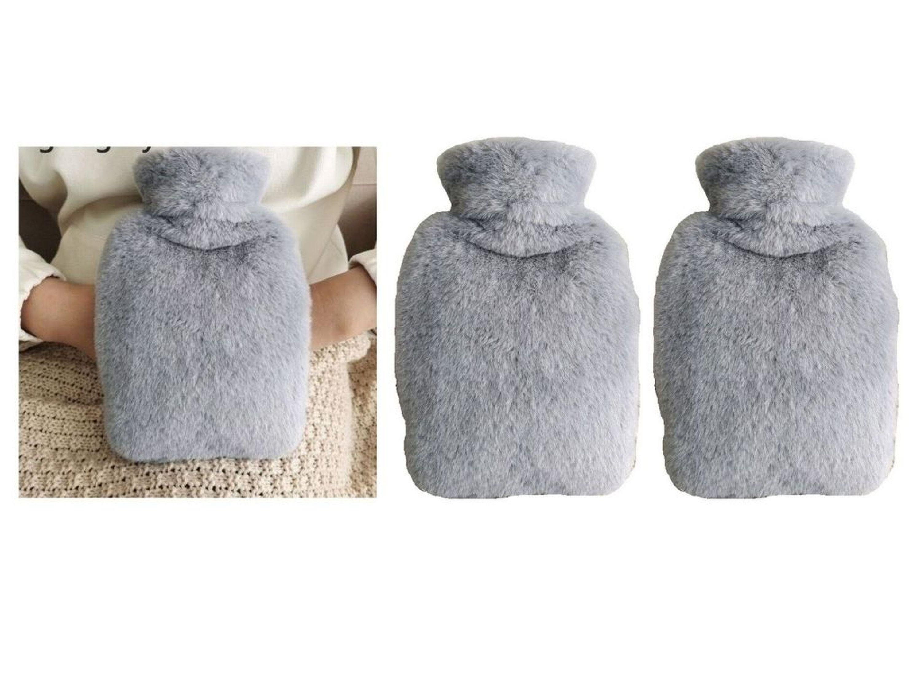 Sıcak Su Torbası 2 Adet,Yan Cepli Gri Peluş Termofor 27X17X2Cm  750Ml